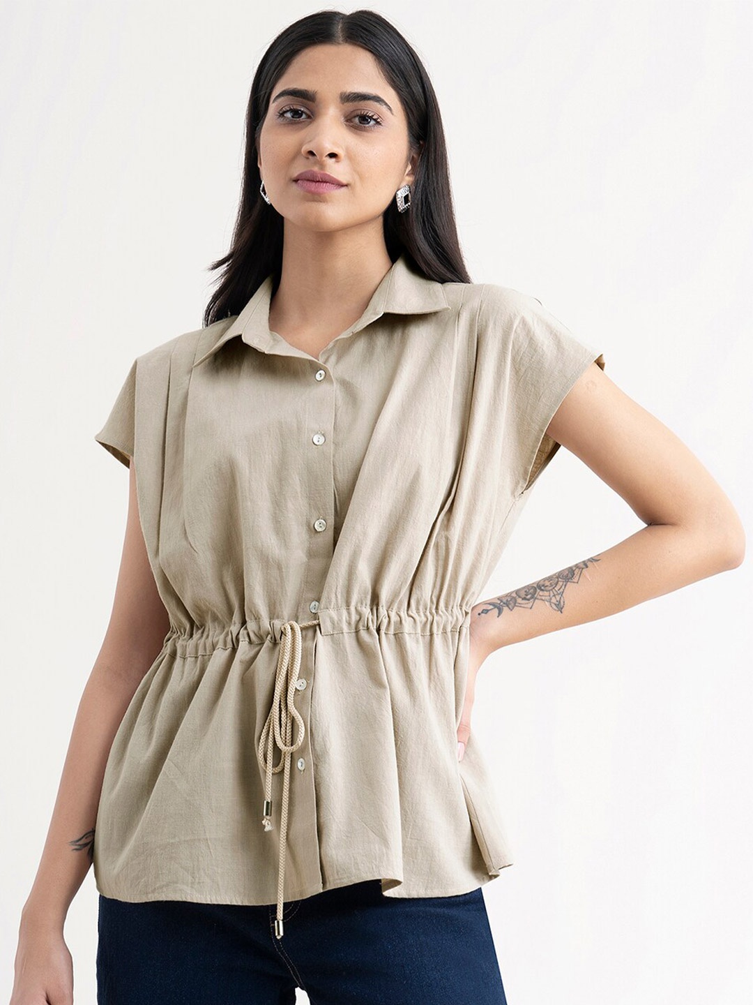 

FableStreet Women Beige Comfort Formal Shirt