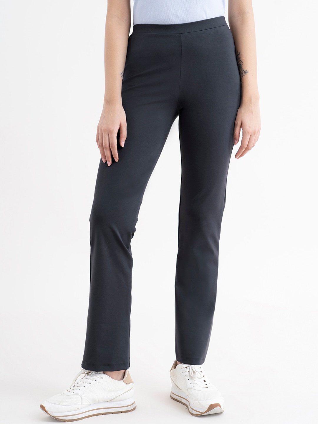 

FableStreet Women LivIn Air Flared High-Rise Bootcut Trousers, Grey