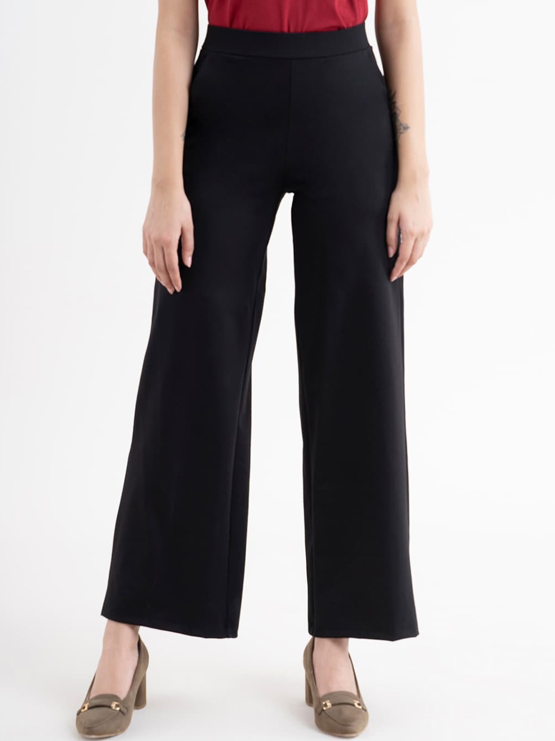 

FableStreet Women Black LivIn Air Wide Leg Trousers