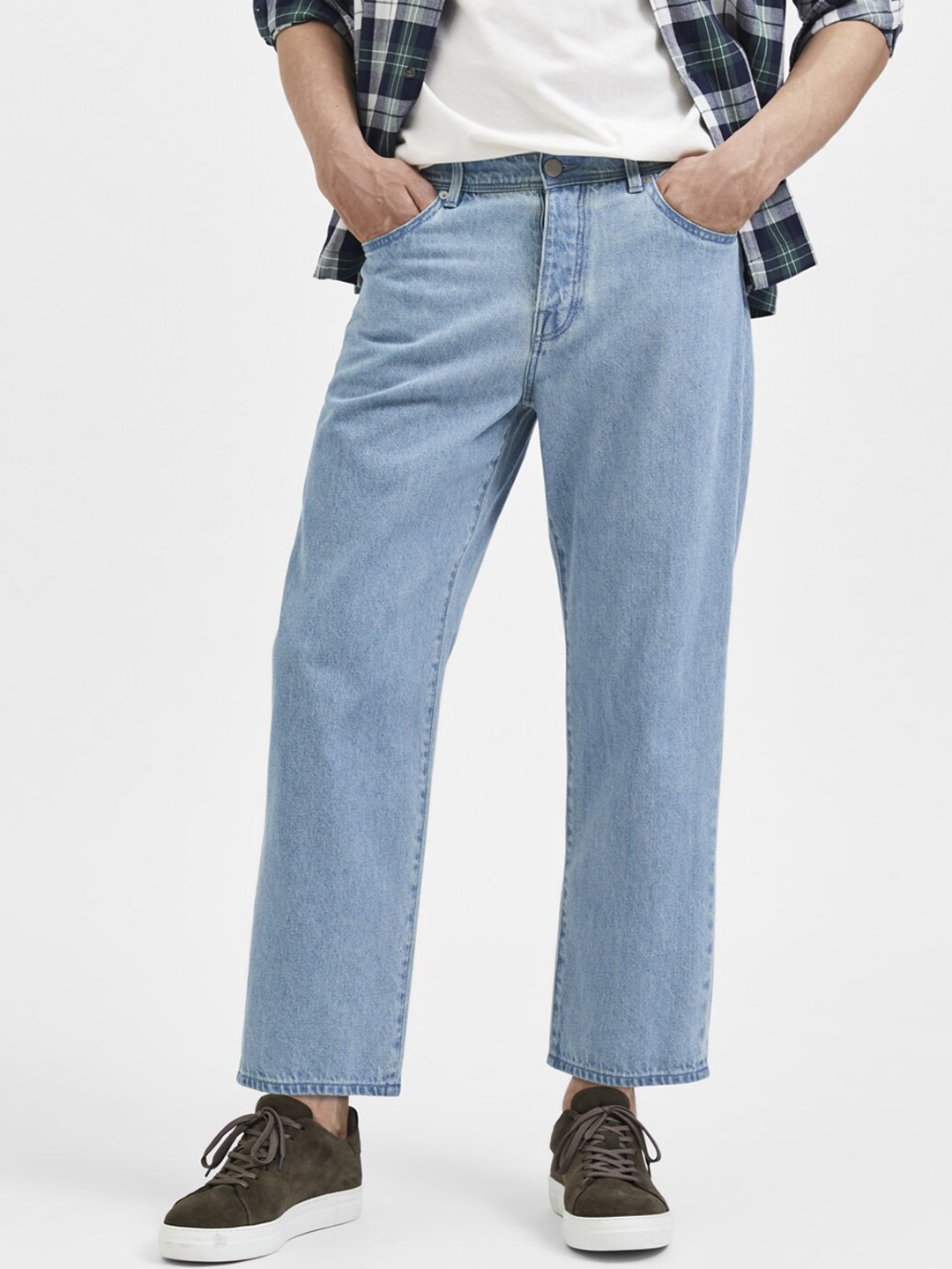 

SELECTED Men Blue Wide Leg Low Distress Jeans