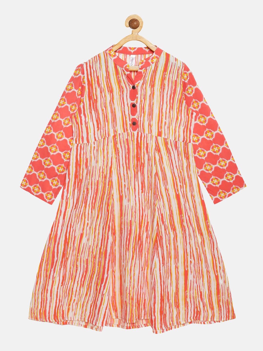 

KiddoPanti Kids-Girls Orange Printed Kurta