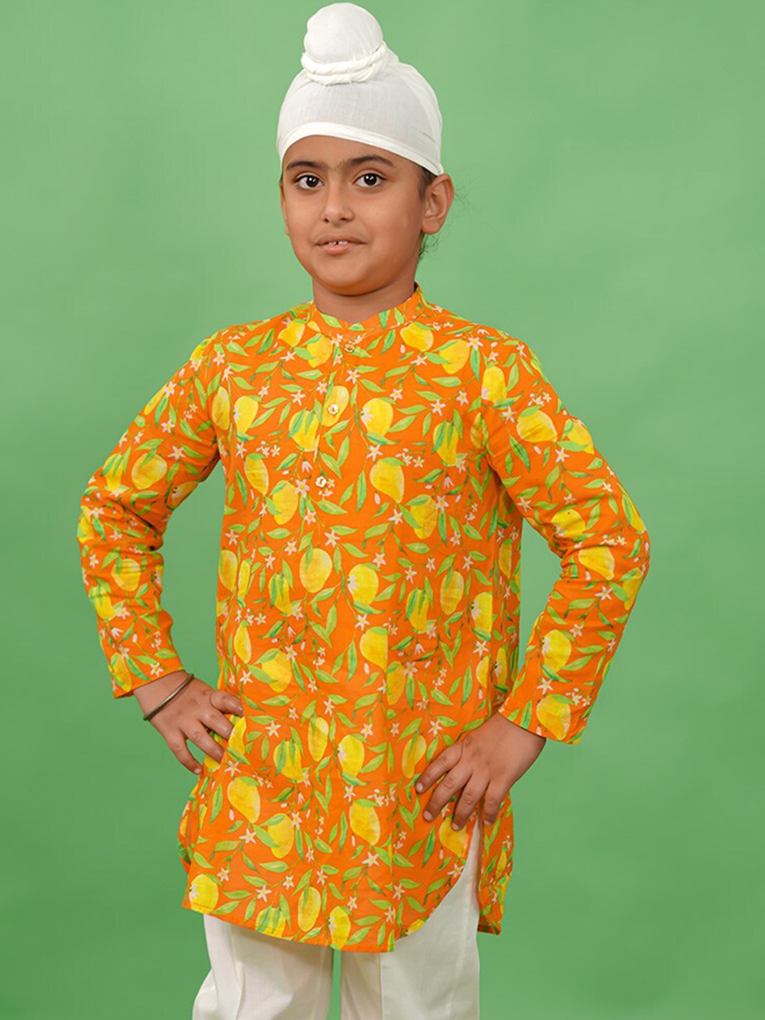 

Tiber Taber Boys Orange Ethnic Motifs Printed Anarkali Kurta