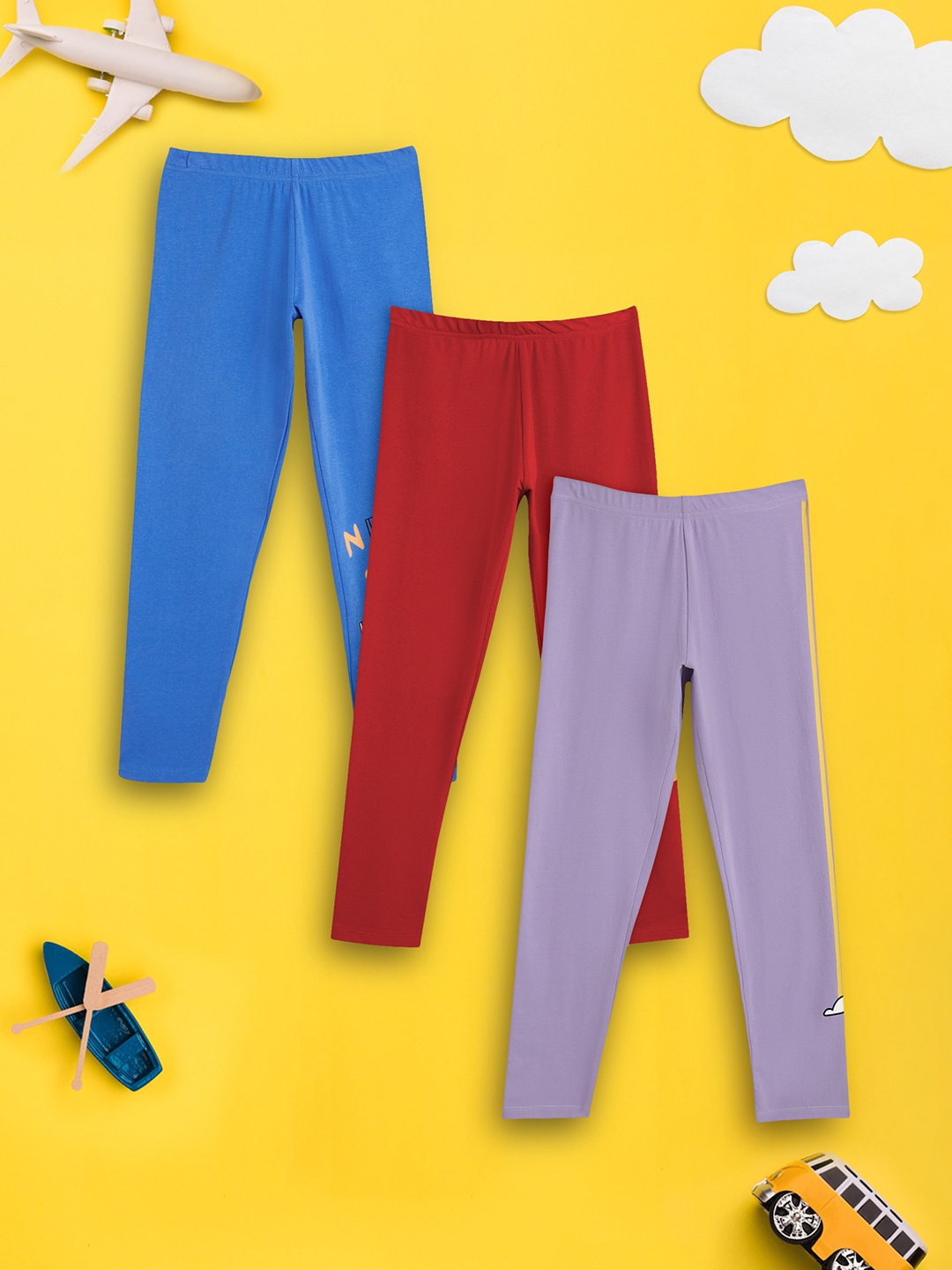 

XY Life Girls Pack Of 3 Astro Supercombed Cotton Leggings, Blue