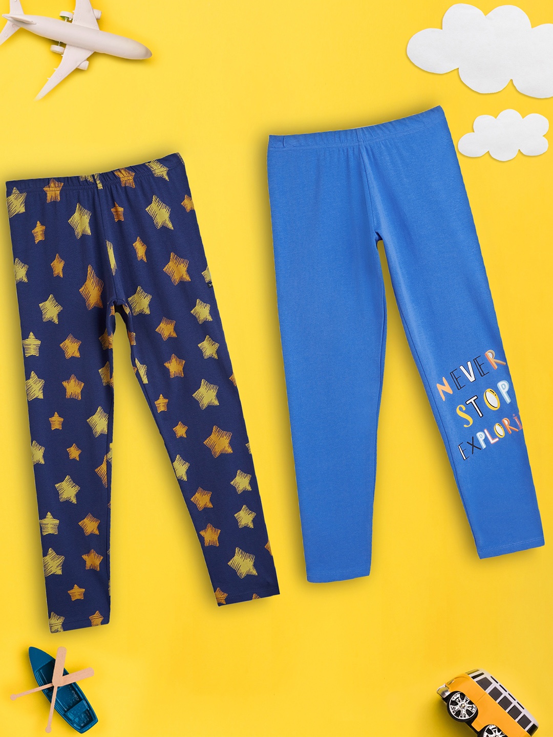 

XY Life Girls Pack Of 2 Astro Supercombed Cotton Leggings, Blue