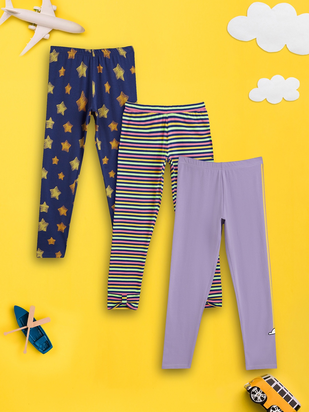 

XY Life Girls Pack of 3 Astro Supercombed Cotton Leggings, Lavender