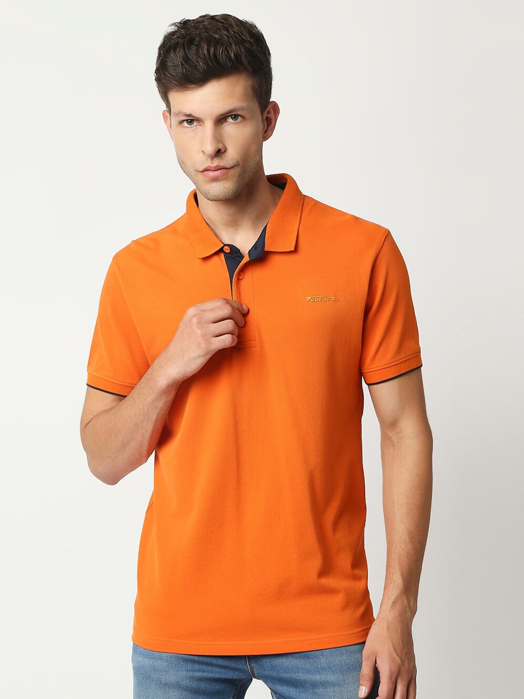 

Pepe Jeans Men Orange Polo Collar T-shirt
