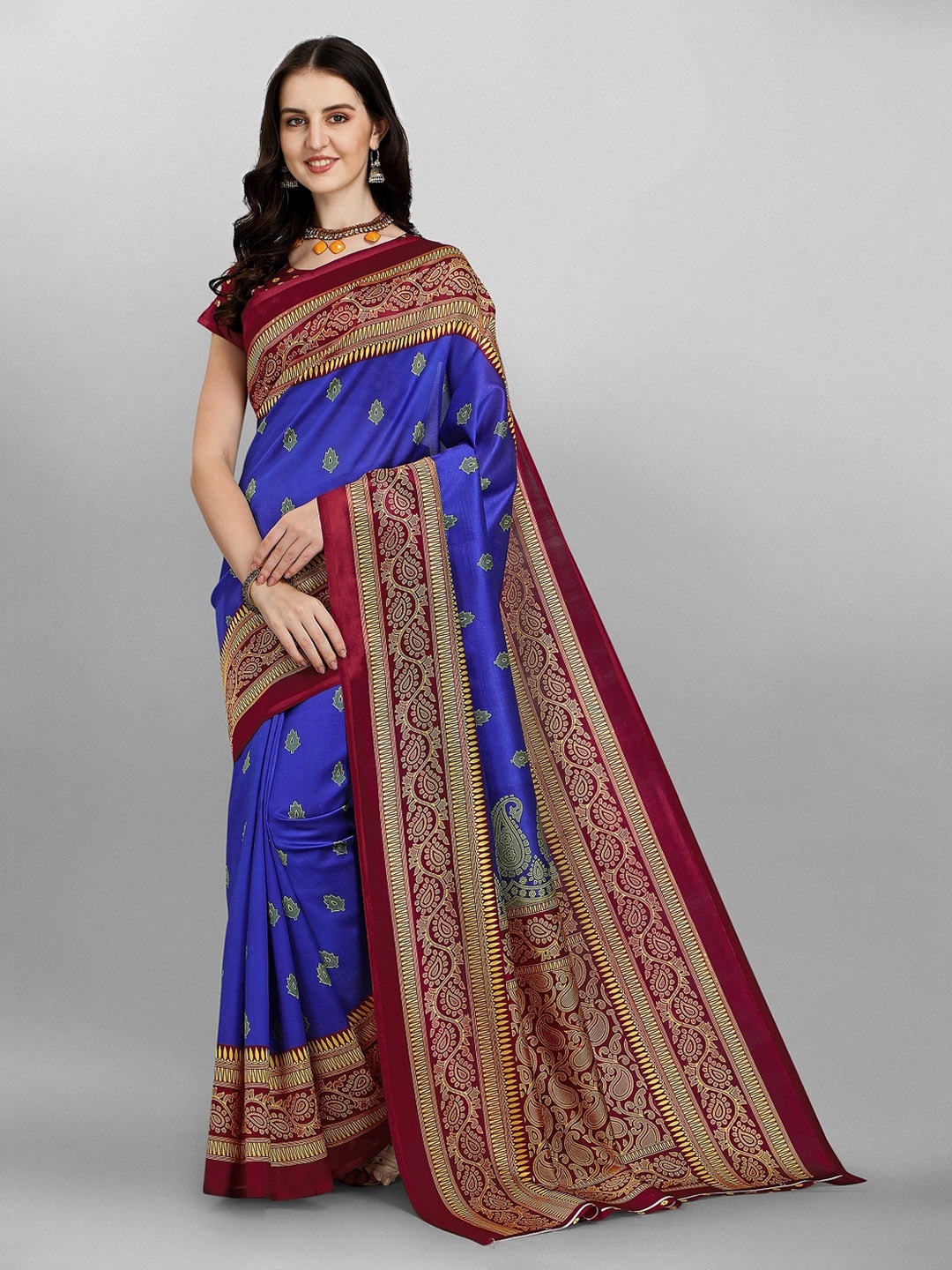

YOYO Fashion Blue & Red Ethnic Motifs Art Silk Saree