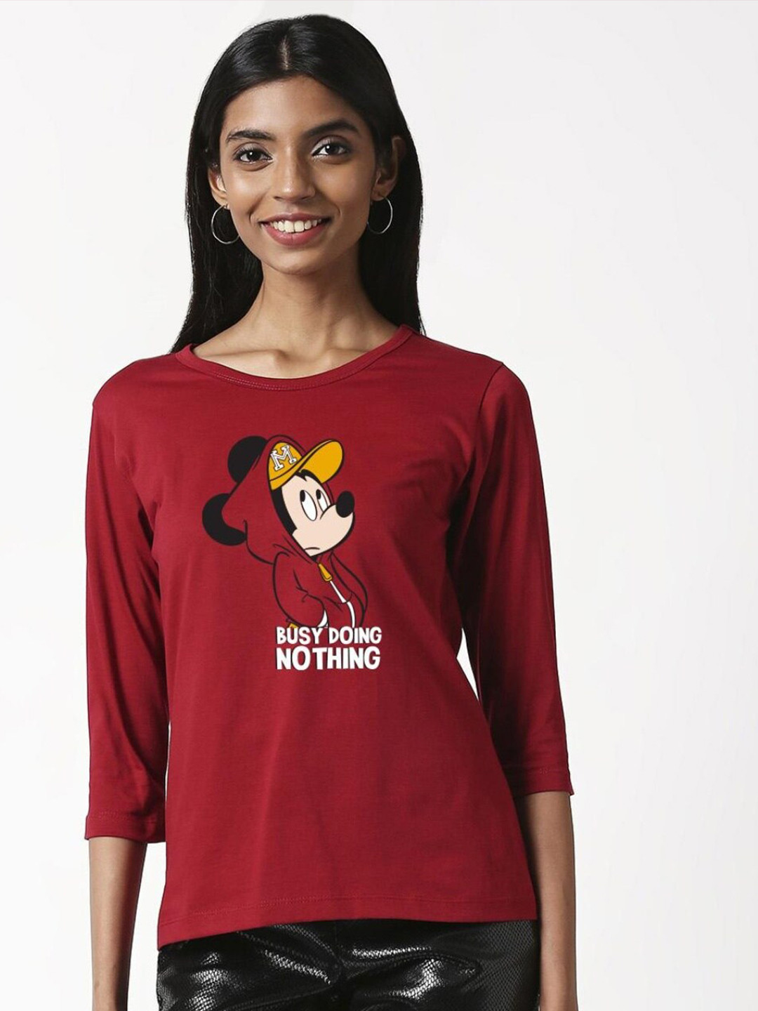 

Bewakoof Women Red Mickey Mouse Printed Slim Fit T-shirt