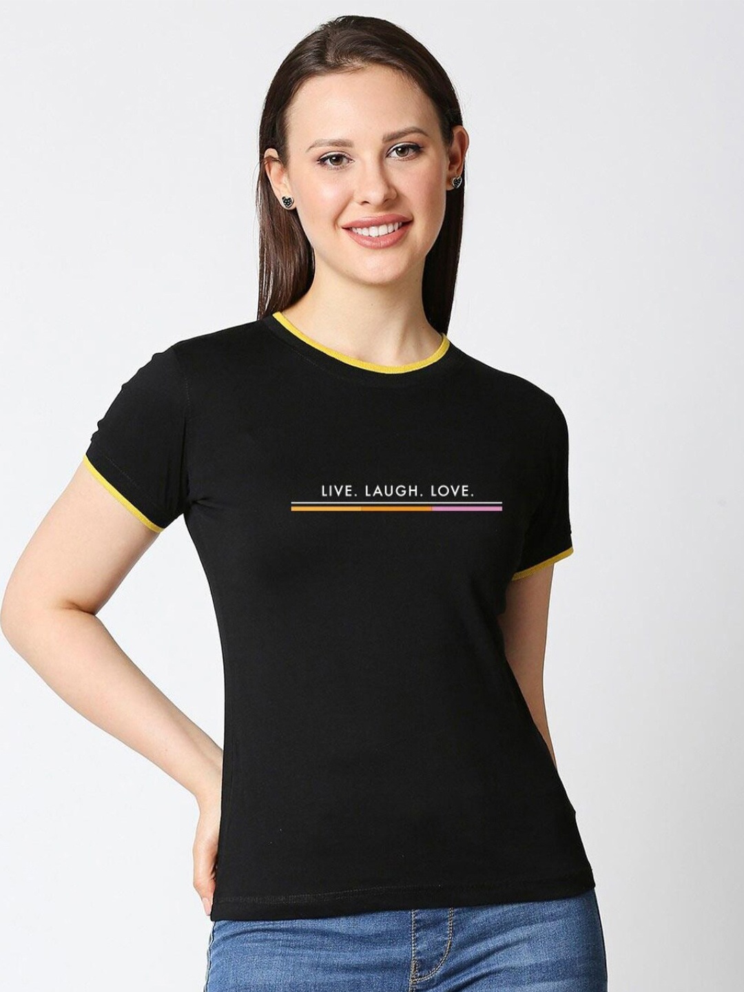 

Bewakoof Women Black Typography Printed Pure Cotton Slim Fit T-shirt