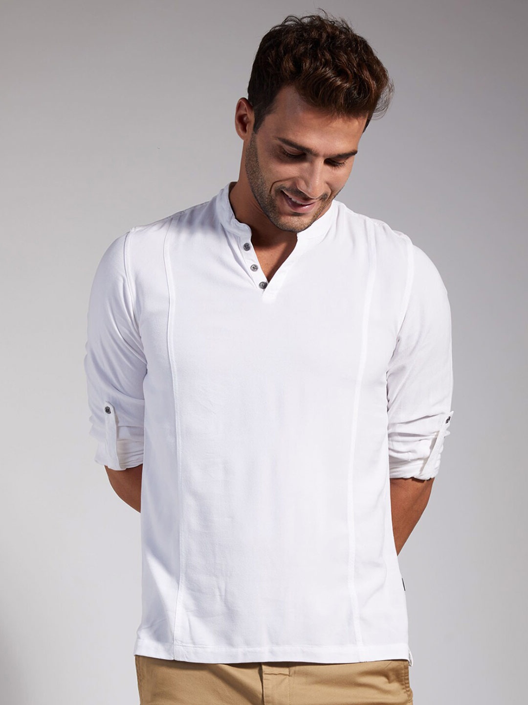

IDENTITI Men White Slim Fit Viscose Rayon Casual Shirt