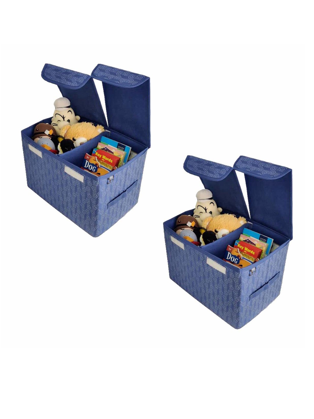 

HOMESTRAP Set of 2 Blue & Black Printed Storage Box in 2 Compartment with Lid, Navy blue