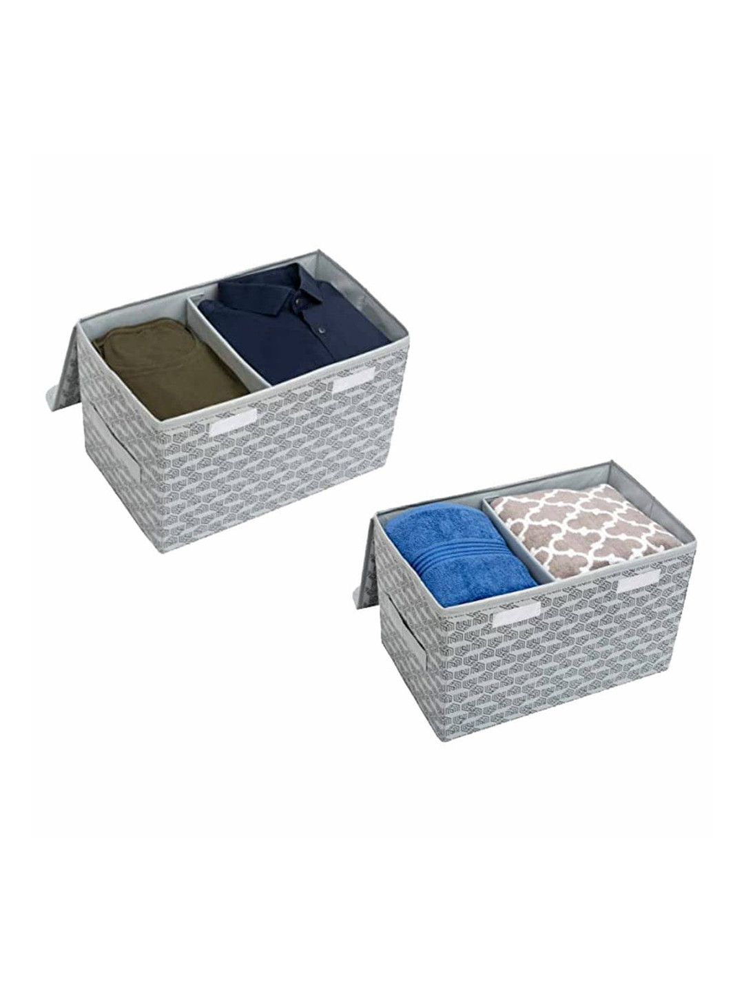 

HOMESTRAP Set of 2 Grey & Black Printed Drawer Organizer