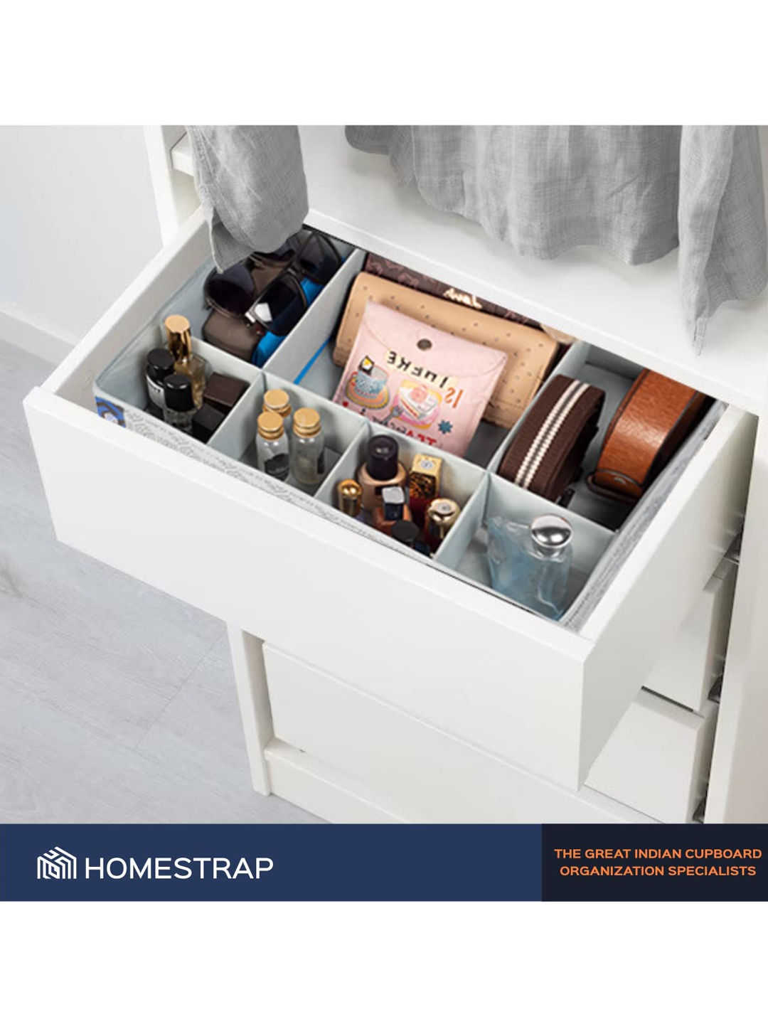 

HOMESTRAP Set-2 Storage Box in 7 Compartment, Grey