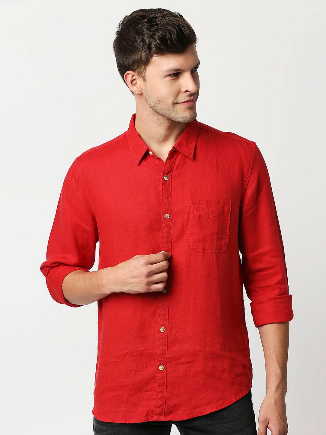 

Pepe Jeans Men Red Solid Spread Collar Casual Shirt