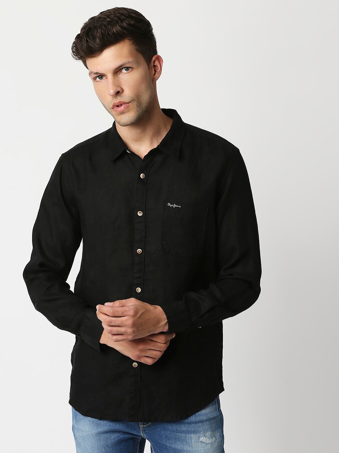 

Pepe Jeans Men Black Casual Denim Shirt