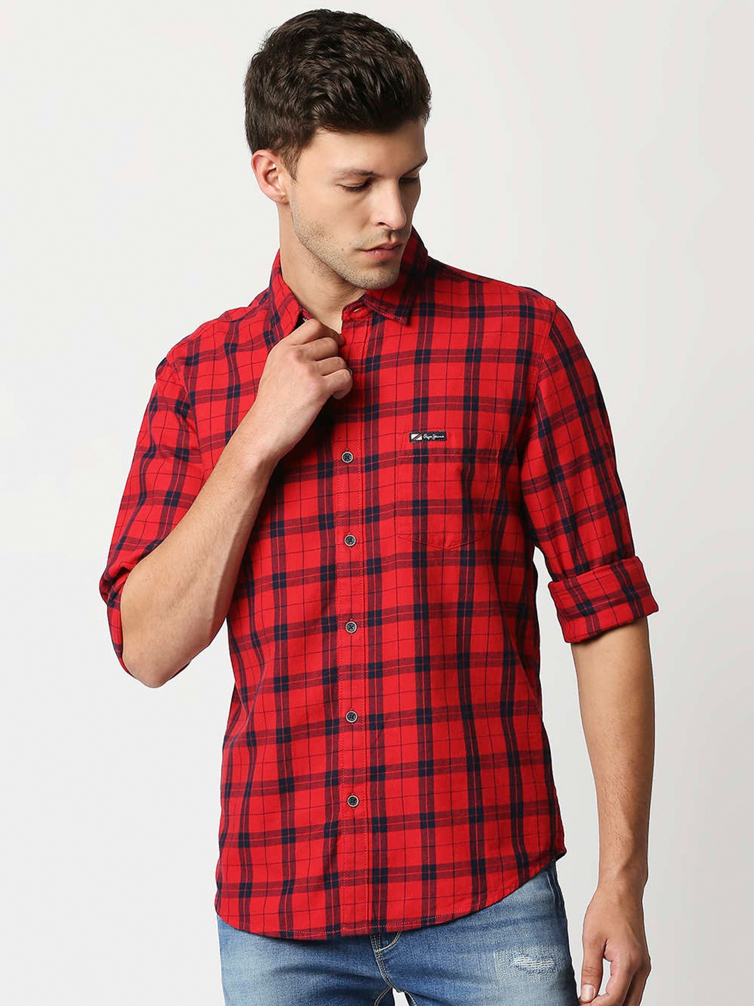 

Pepe Jeans Men Red Tartan Checks Checked Casual Shirt