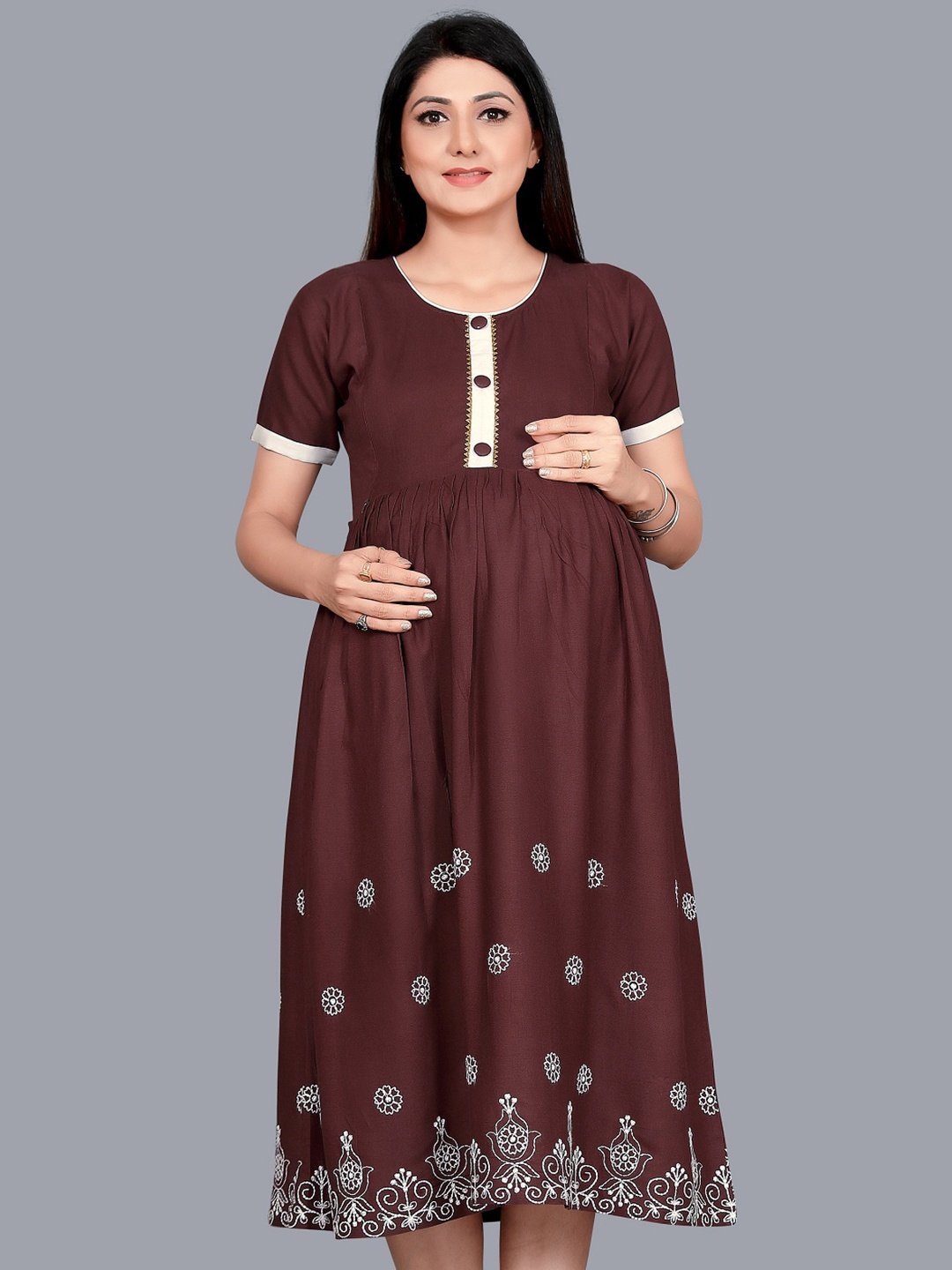

Ayukti Coffee Brown Maternity A-Line Midi Dress