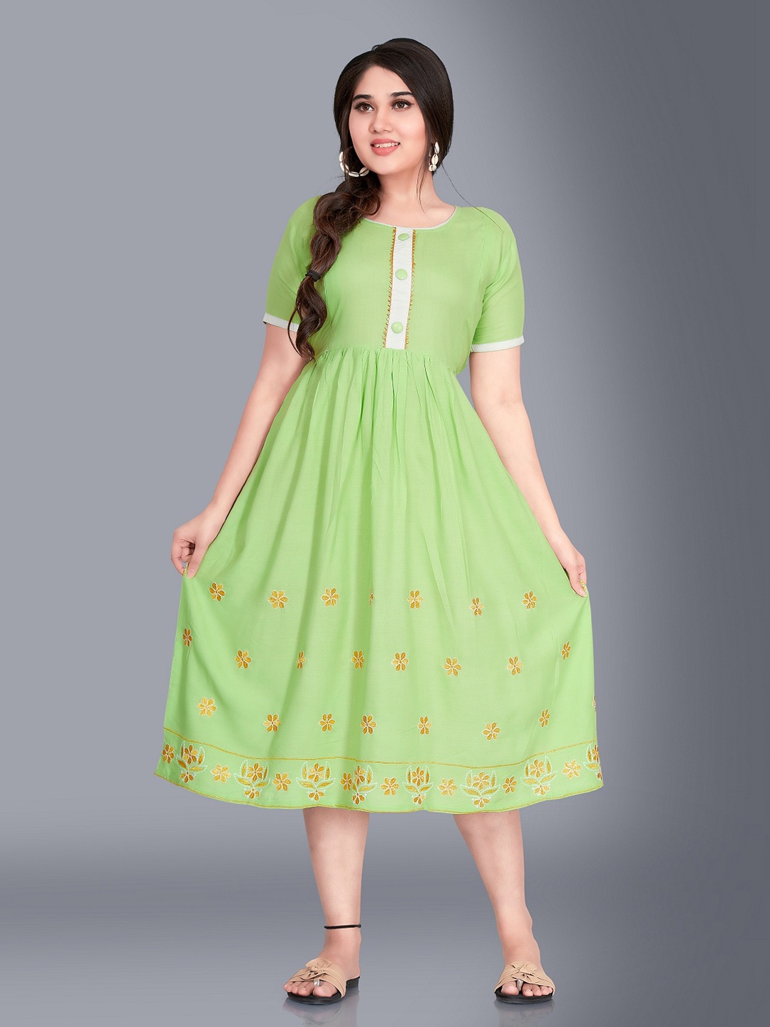 

Ayukti Sea Green Ethnic Motifs Maternity Midi Dress