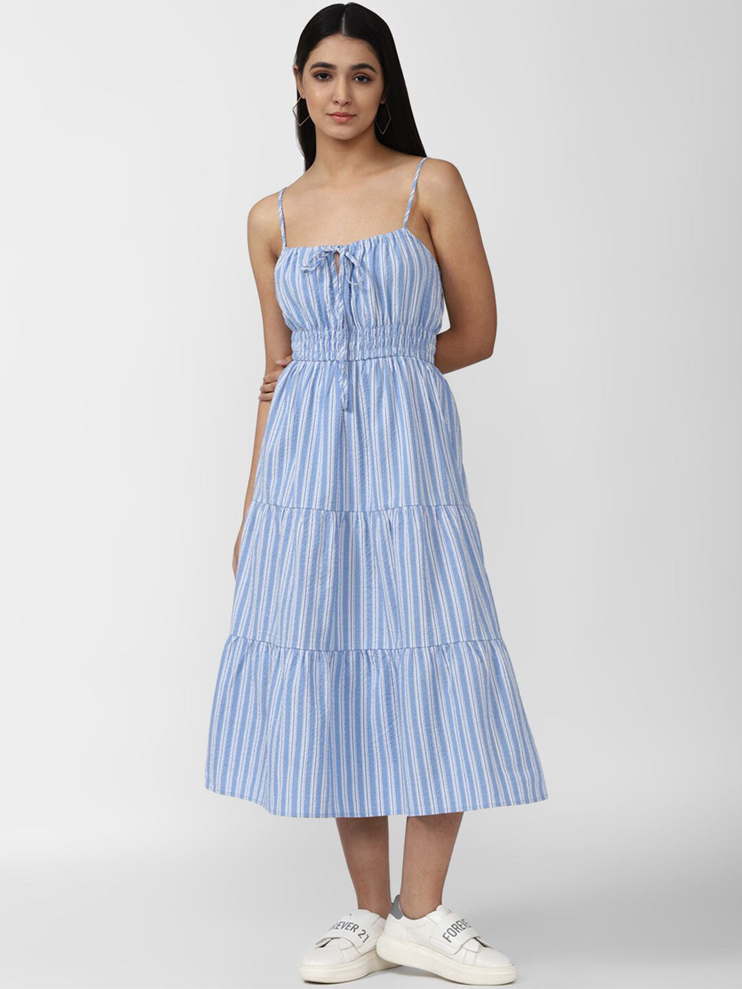 

FOREVER 21 Women Blue Striped Midi Dress