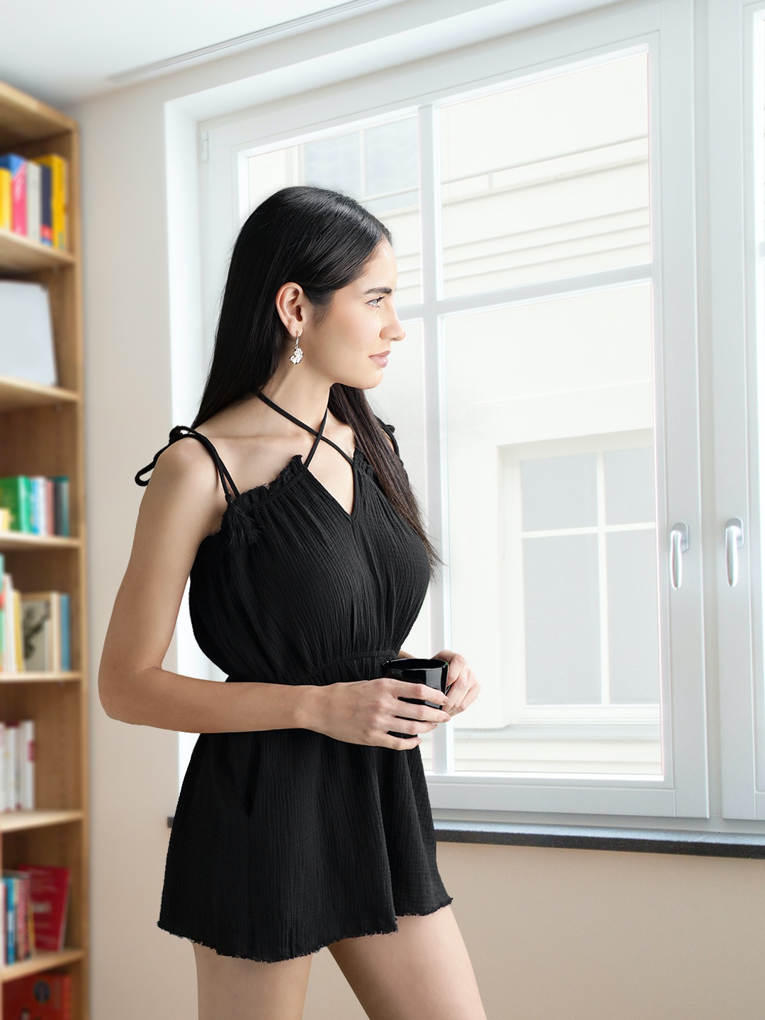

FOREVER 21 Women Shoulder Strap Black Mini Dress