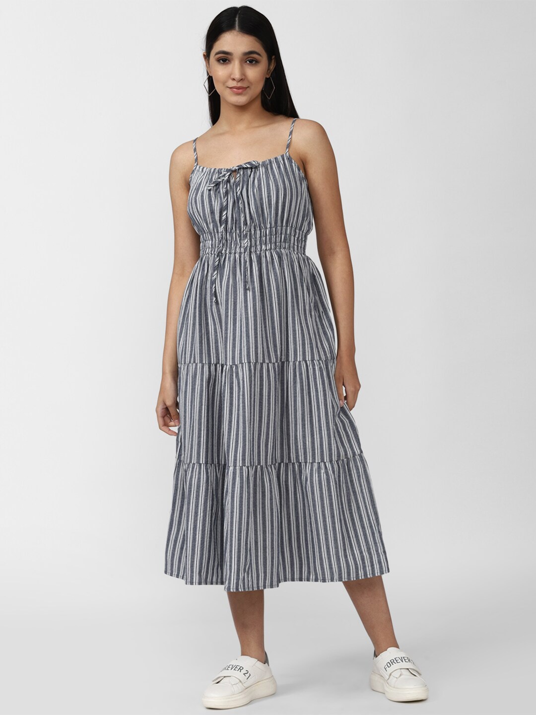 

FOREVER 21 Women Grey Striped Maxi Dress