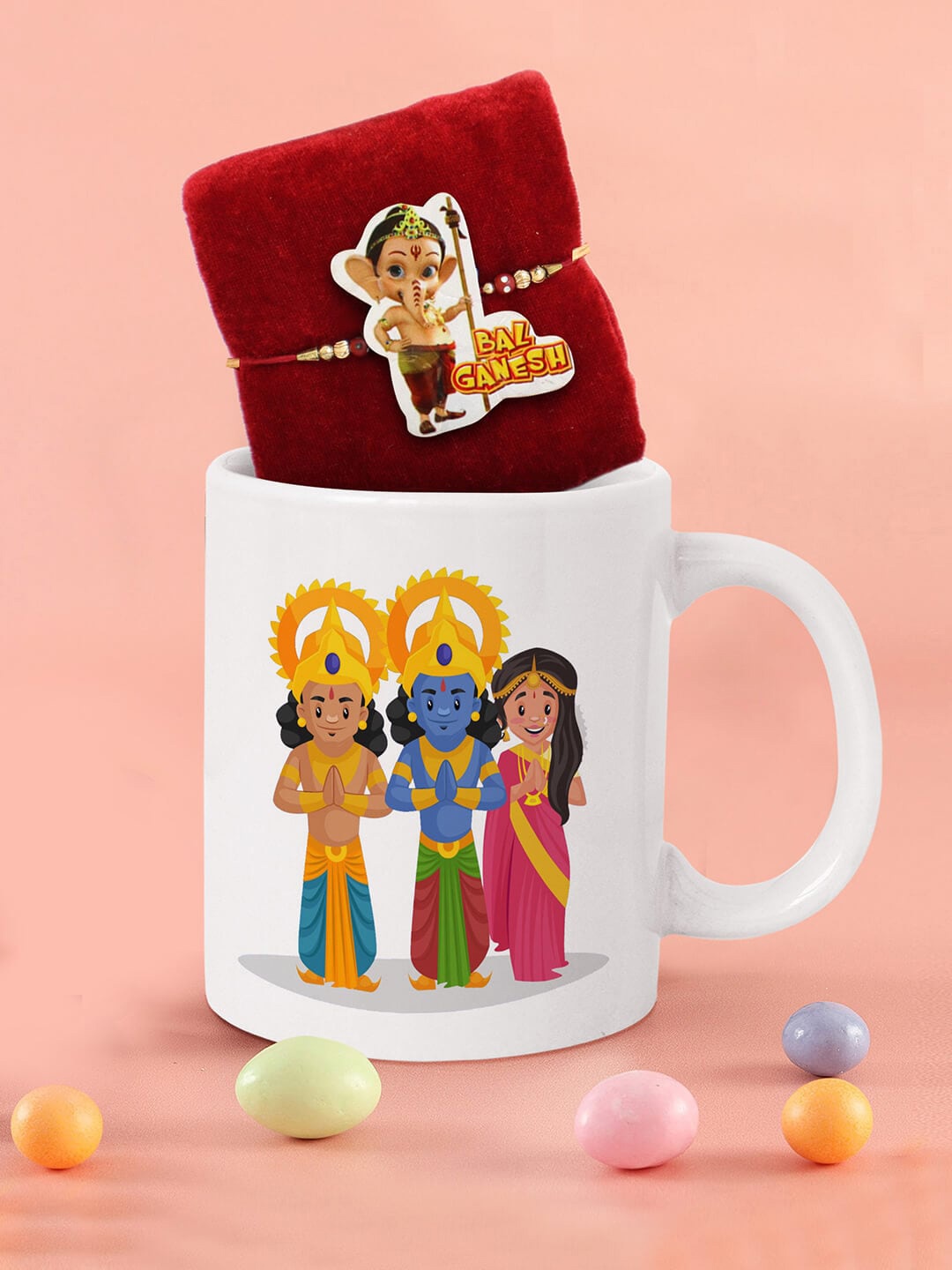 

TIED RIBBONS Kids White Border Ganesha Printed & Studded Thread Rakhi Combo
