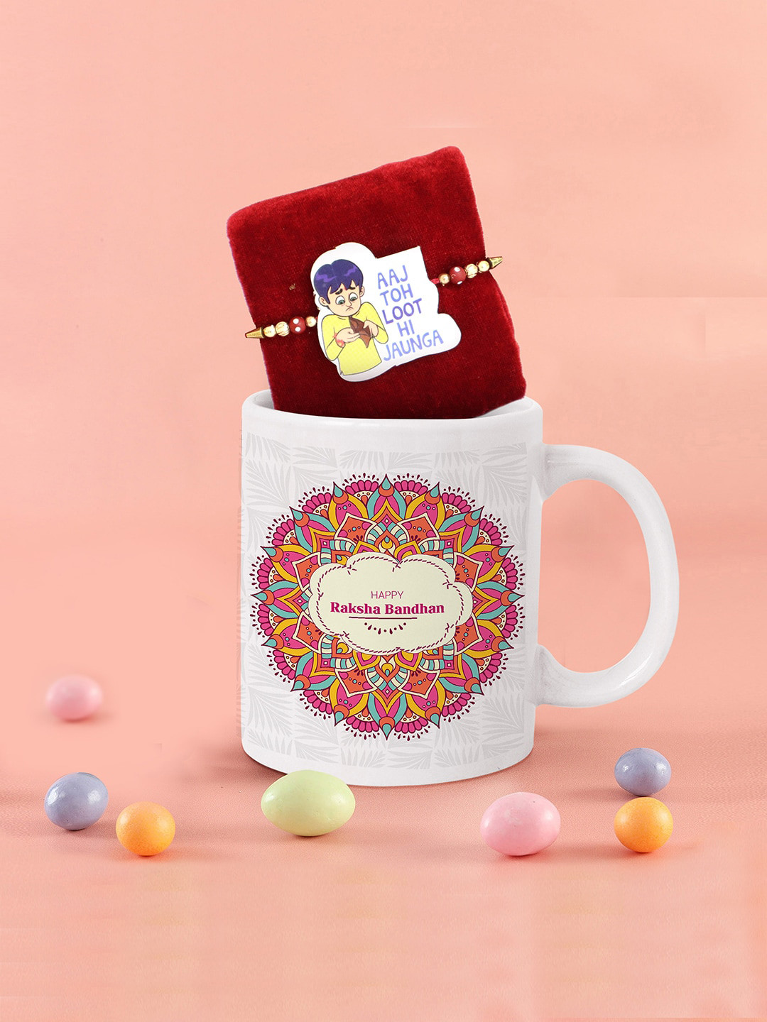 

TIED RIBBONS Cartoon Rakhi Kids With Printed Coffee Mug Set, White