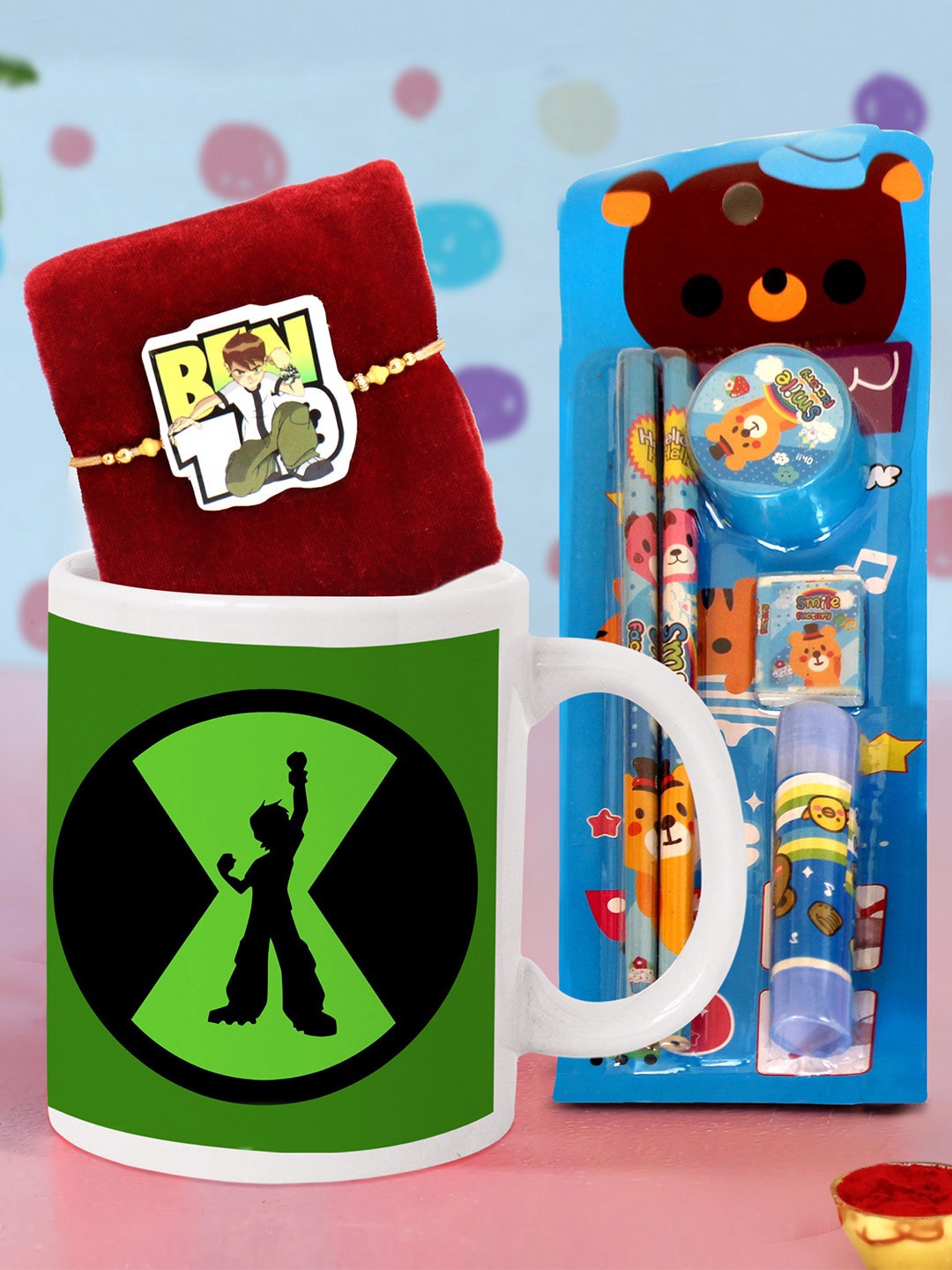 

TIED RIBBONS Kids Rakhi with Coffee Mug & Stationary Kit Combo Gift Set, Green