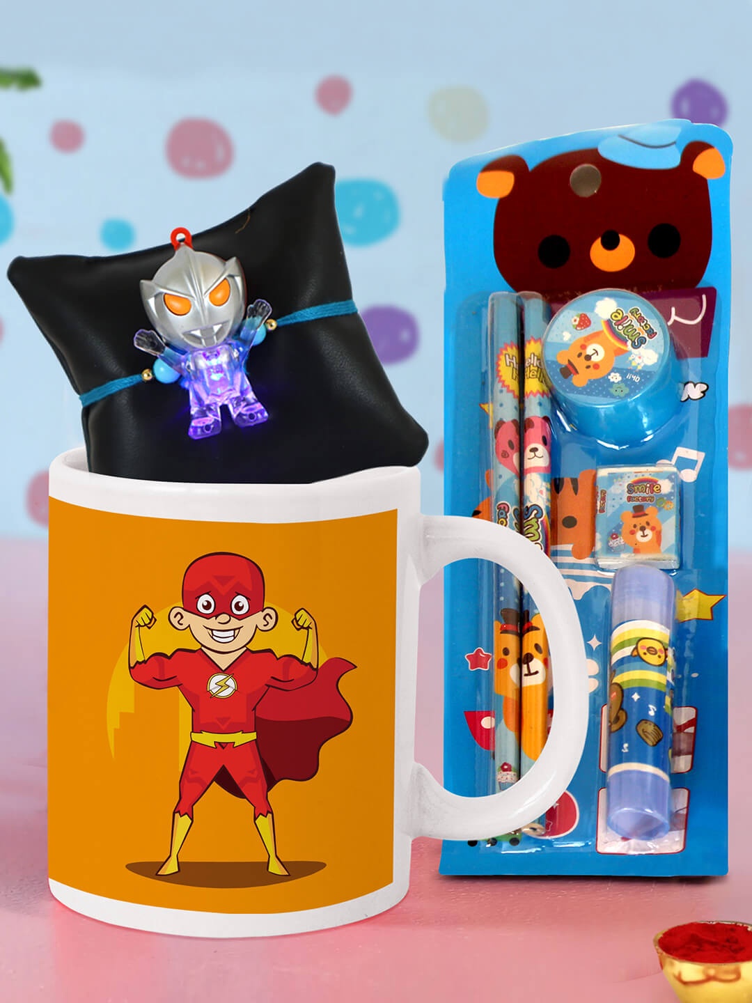 

TIED RIBBONS Kids LED Rakhi With Coffee Mug & Stationary Kit Combo, Multi