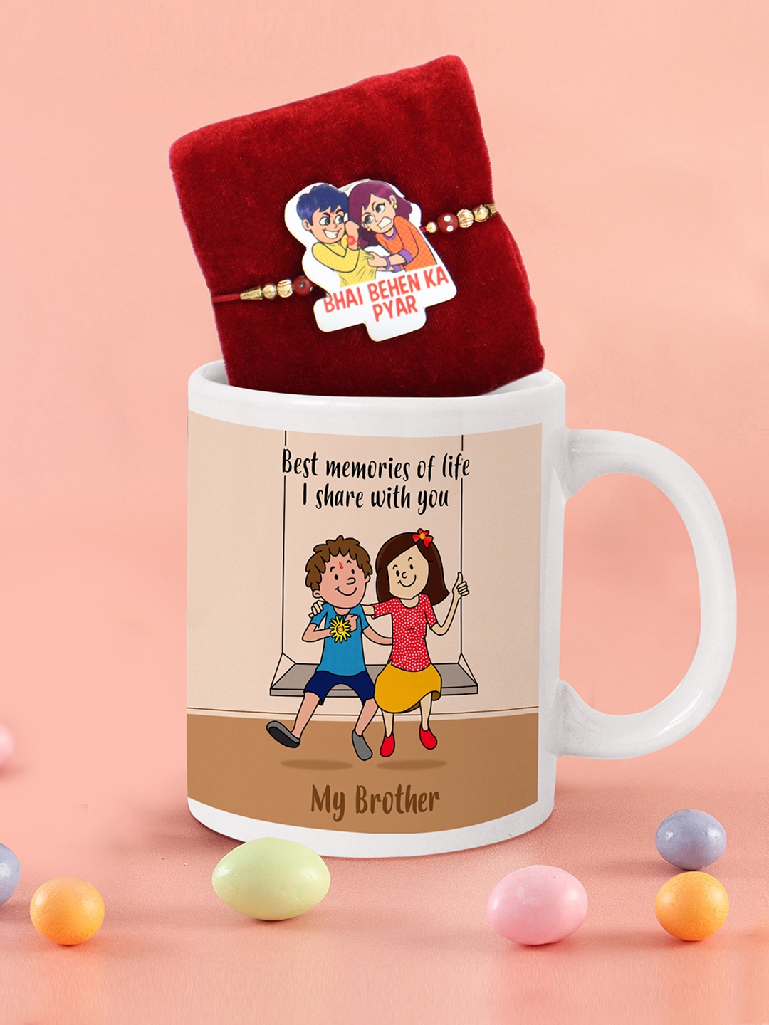

TIED RIBBONS Kids Multicoloured Rakhi With Printed Mug, Multi