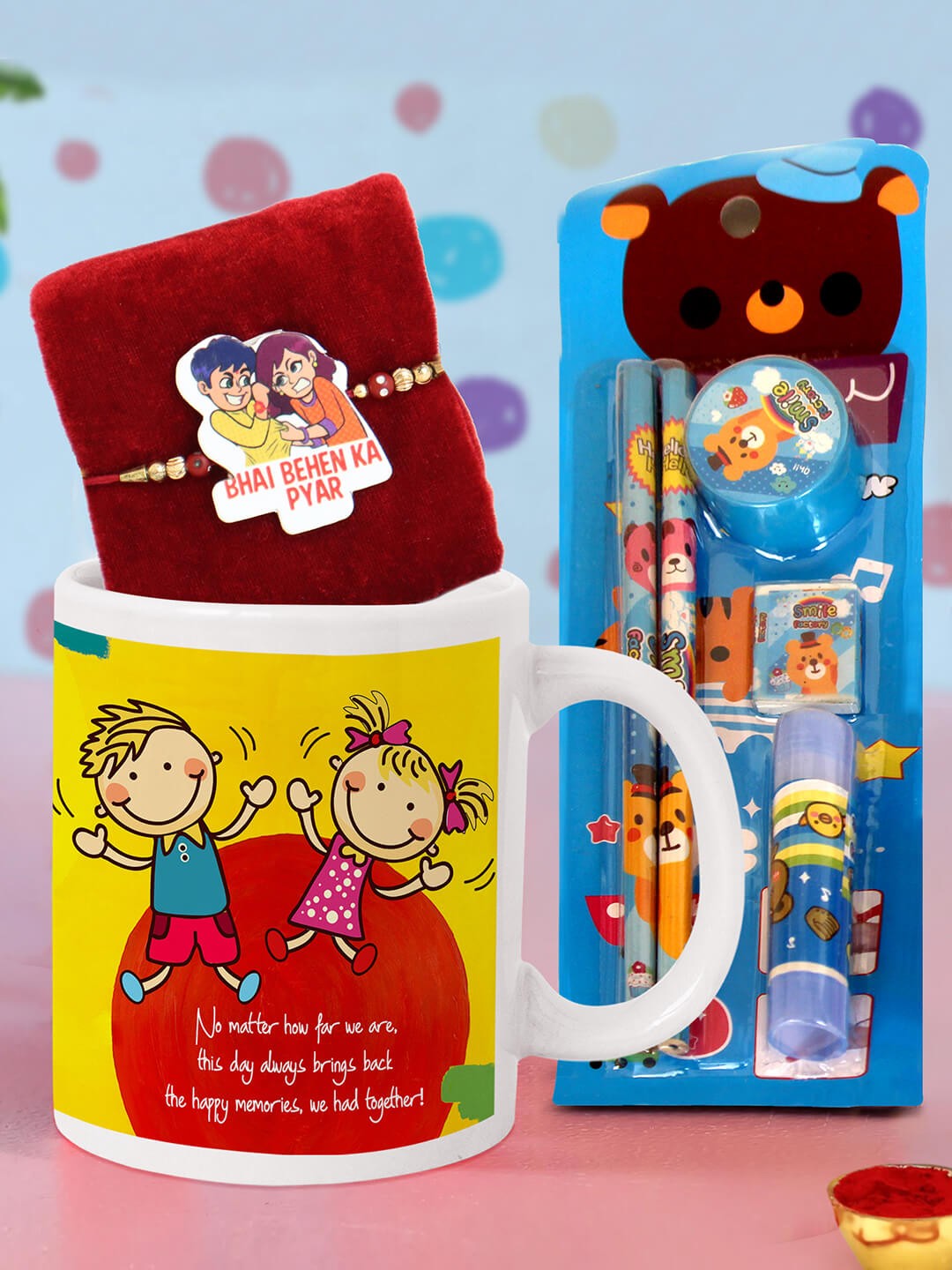 

TIED RIBBONS Kids Assorted Rakhi with Coffee Mug & Stationary Kit Combo Gift Set