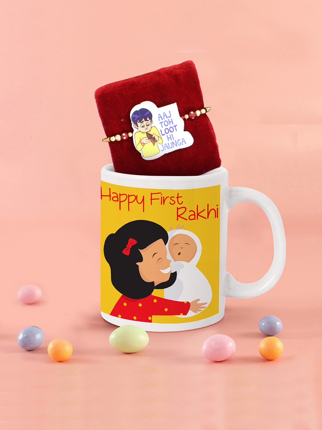 

TIED RIBBONS Kids Multicoloured Cartoon Rakhi with Printed Coffee Mug Gift Set, Multi