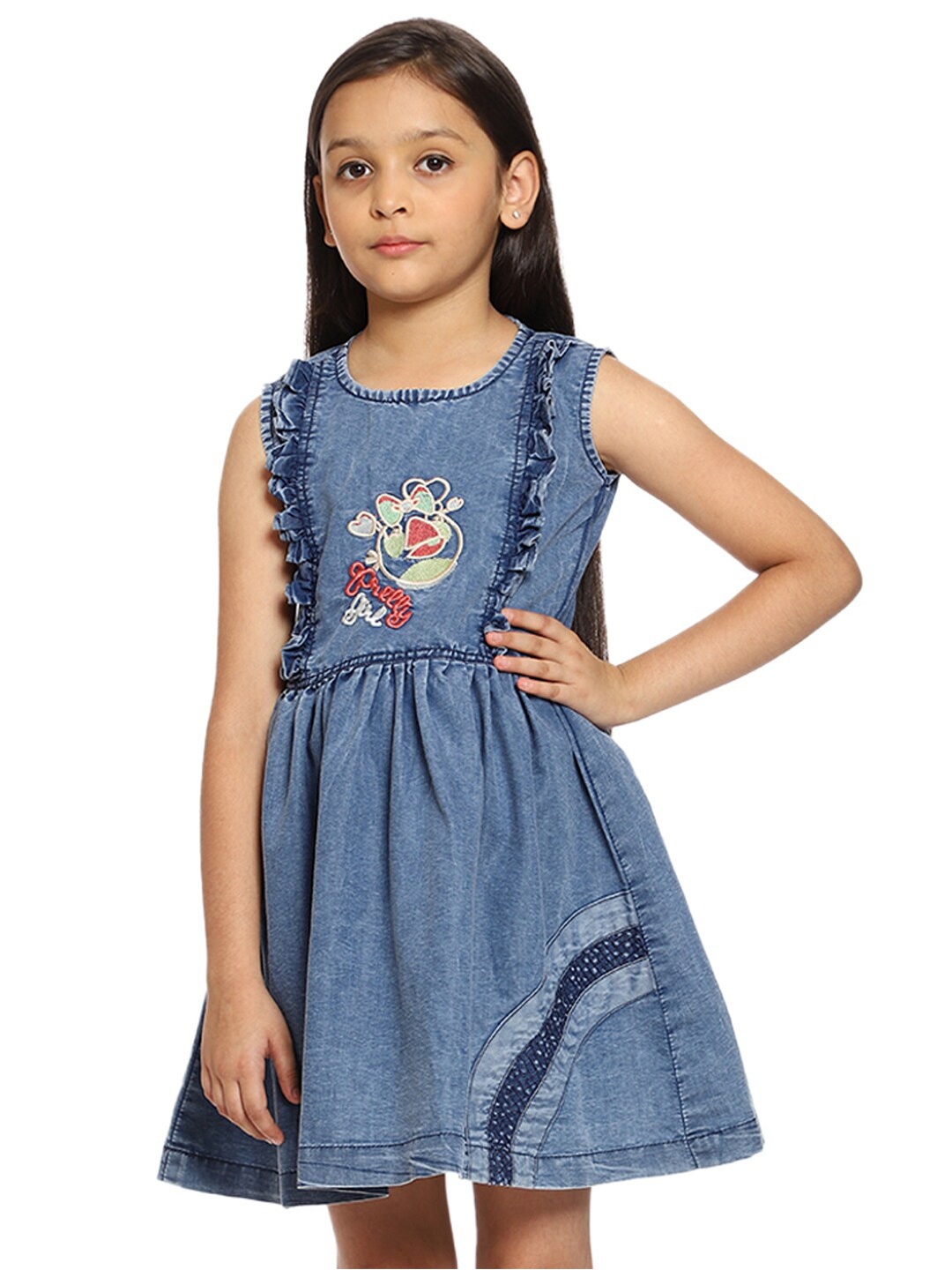 

CREMLIN CLOTHING Blue Embroidered Denim Dress