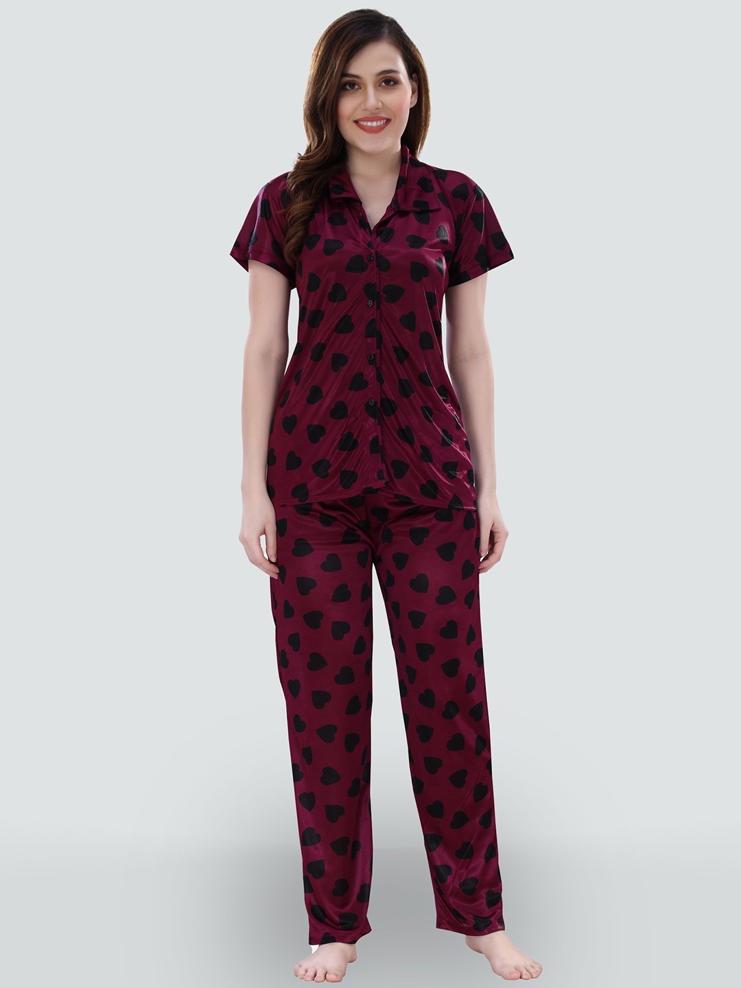 

Romaisa Women Magenta & Black Printed Night suit