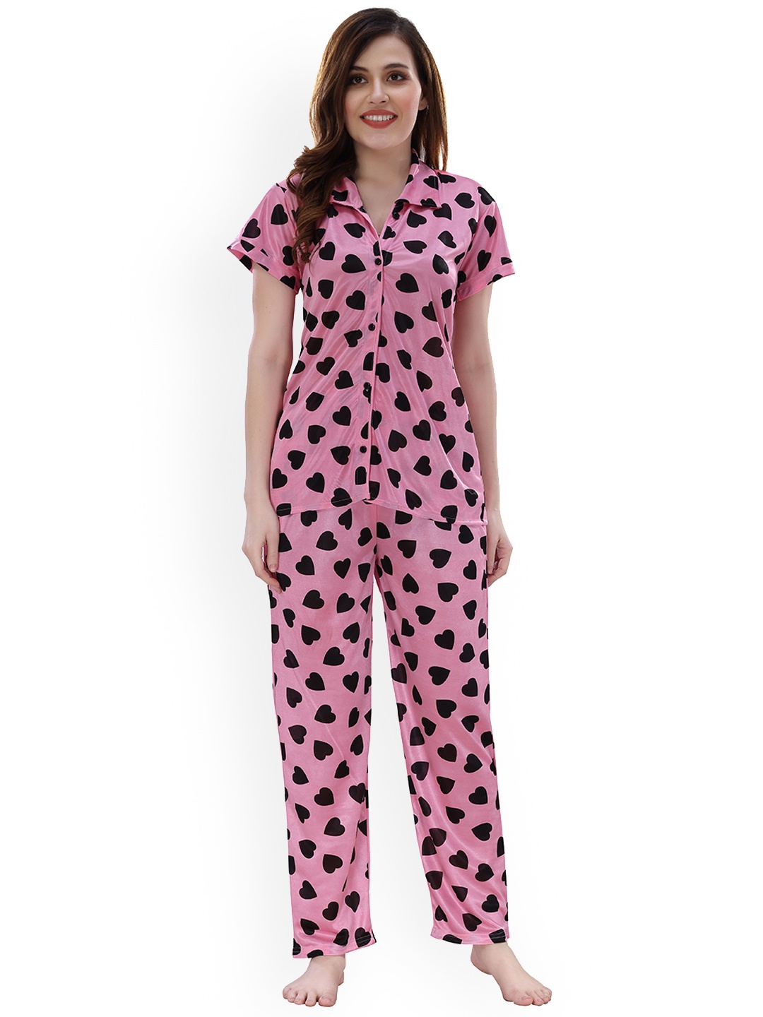 

Romaisa Women Pink & Black Printed Night suit