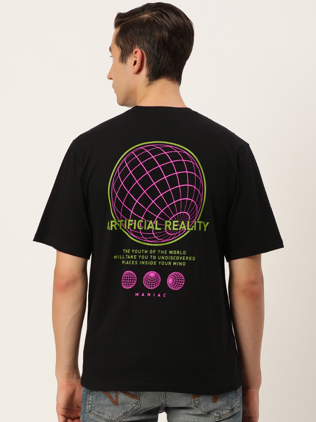

Maniac Men Black Typography Pure Cotton Printed T-shirt