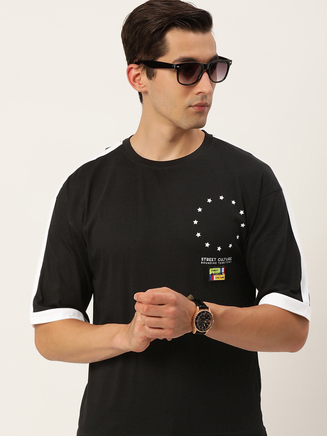 

Maniac Men Black Pure Cotton Typography Printed Drop-Shoulder Sleeves T-shirt