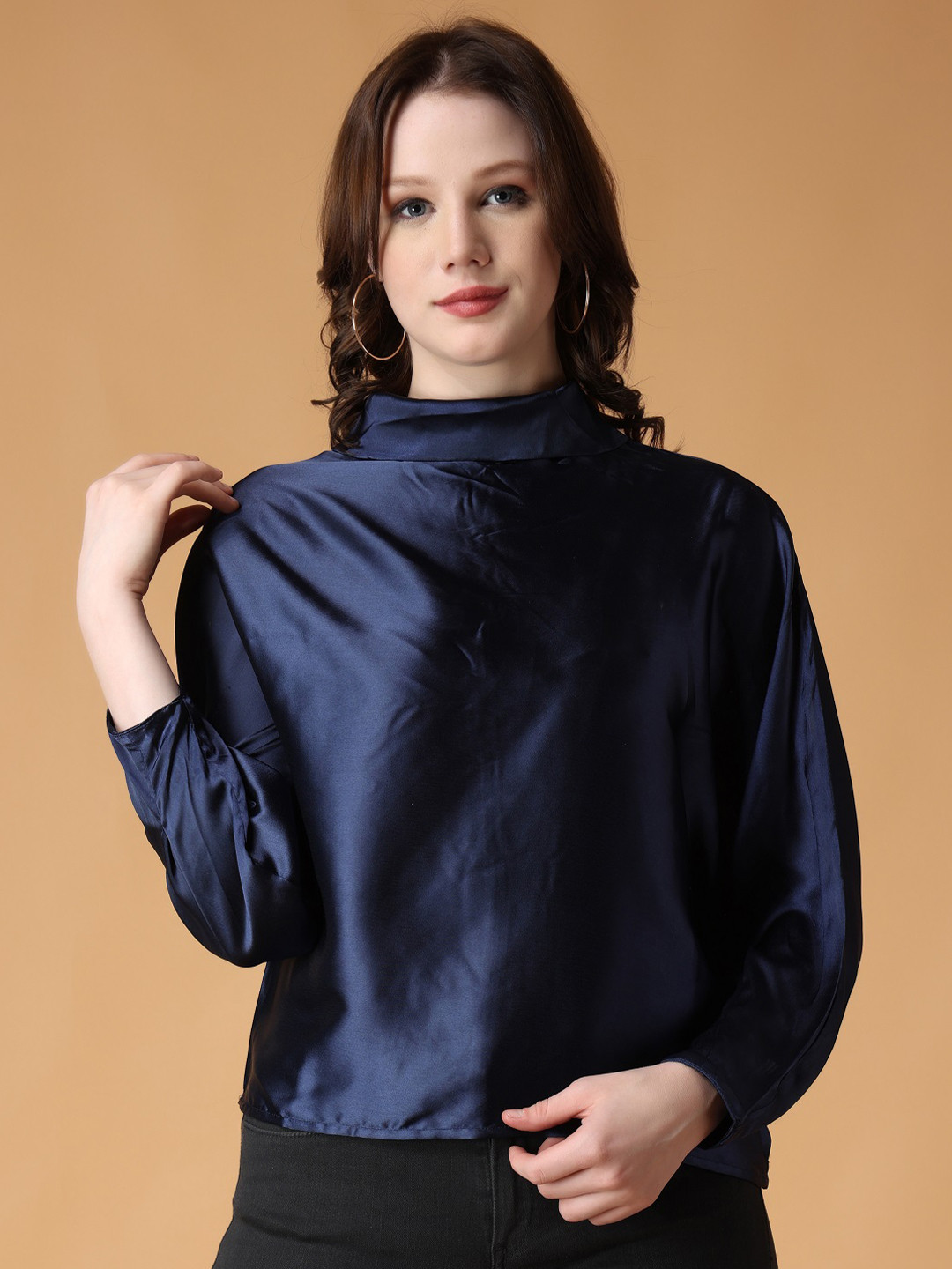 

ANVI Be Yourself Navy Blue Indigo Satin Top
