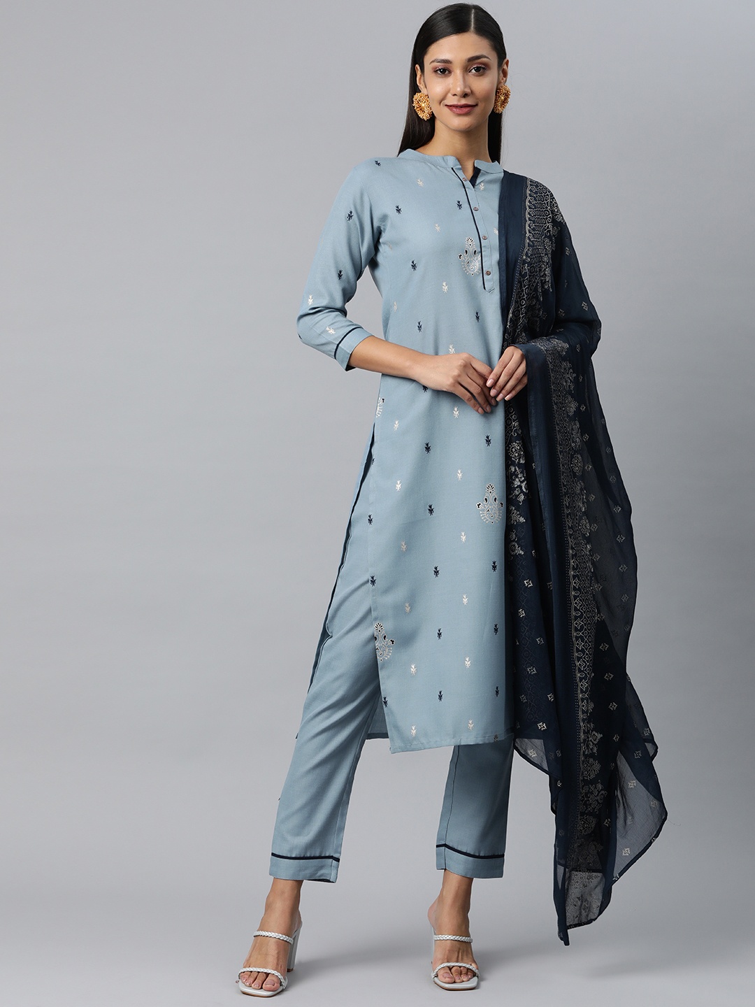 

SheWill Women Blue Ethnic Motifs Printed Kurta with Trousers & With Dupatta