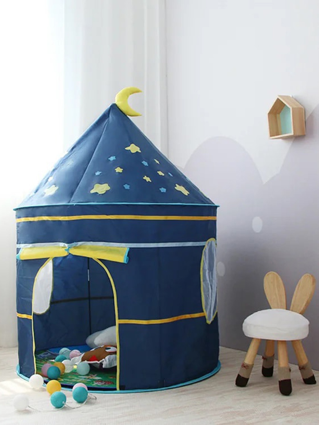 

Baby Moo Kids Blue Printed Foldable Tent House
