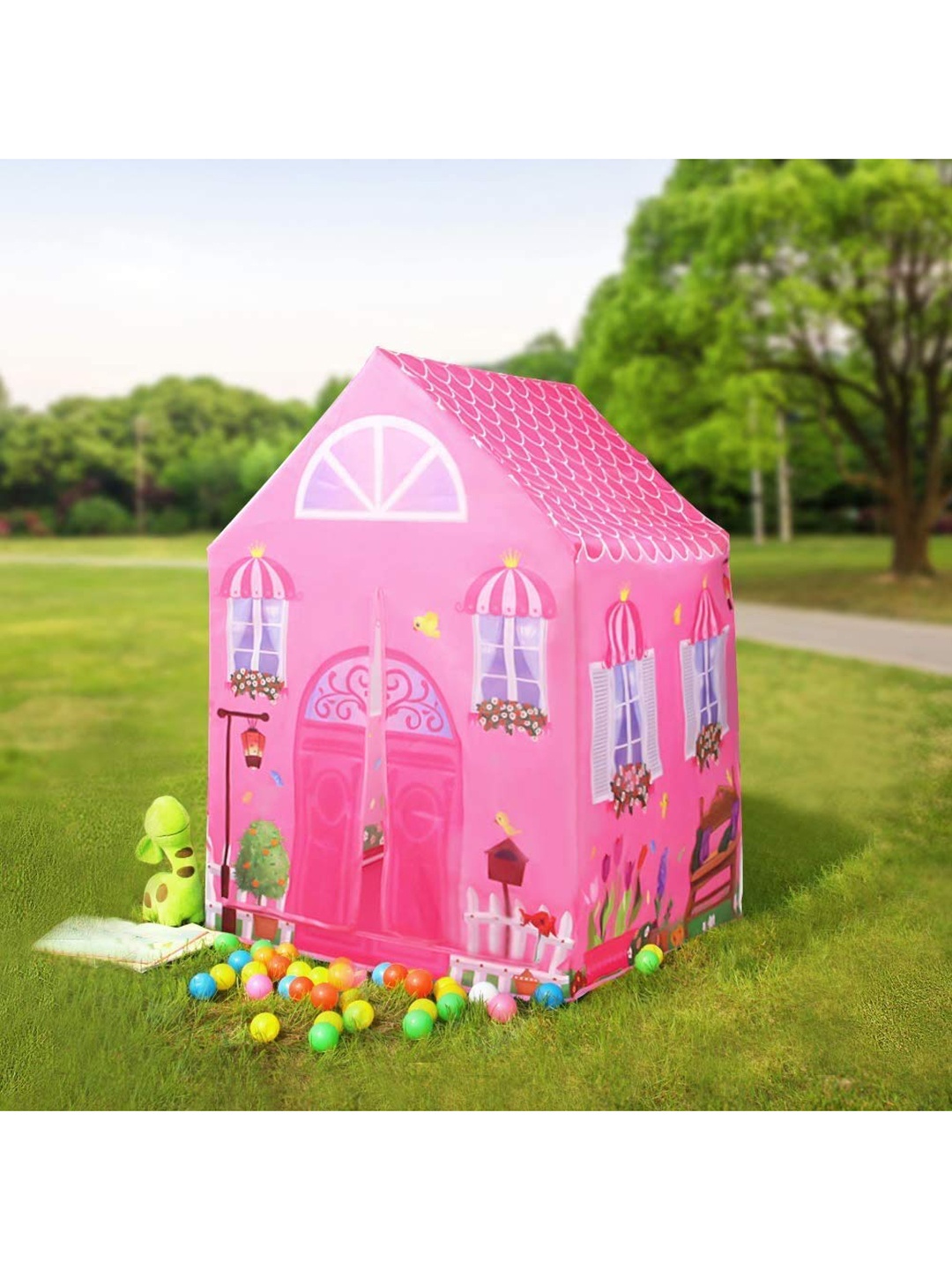 

Baby Moo Kids Pink Playtime Foldable Tent House Princess Castle