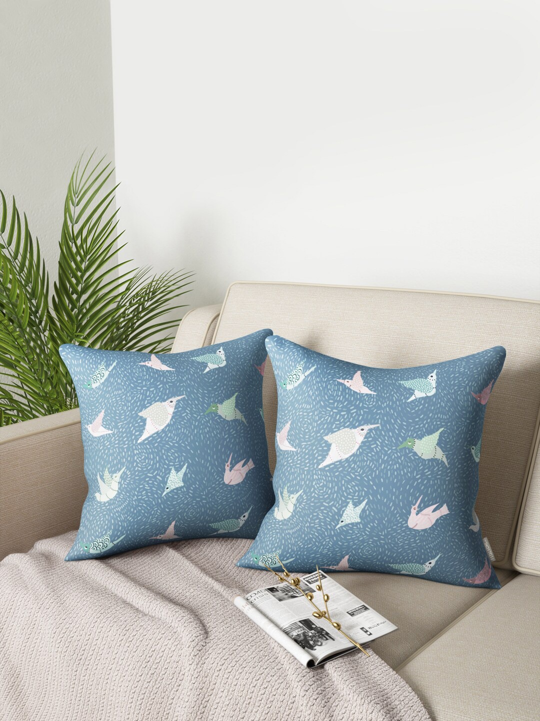 

PETAL HOME Blue & White Set of 2 Abstract Square Cushion Covers