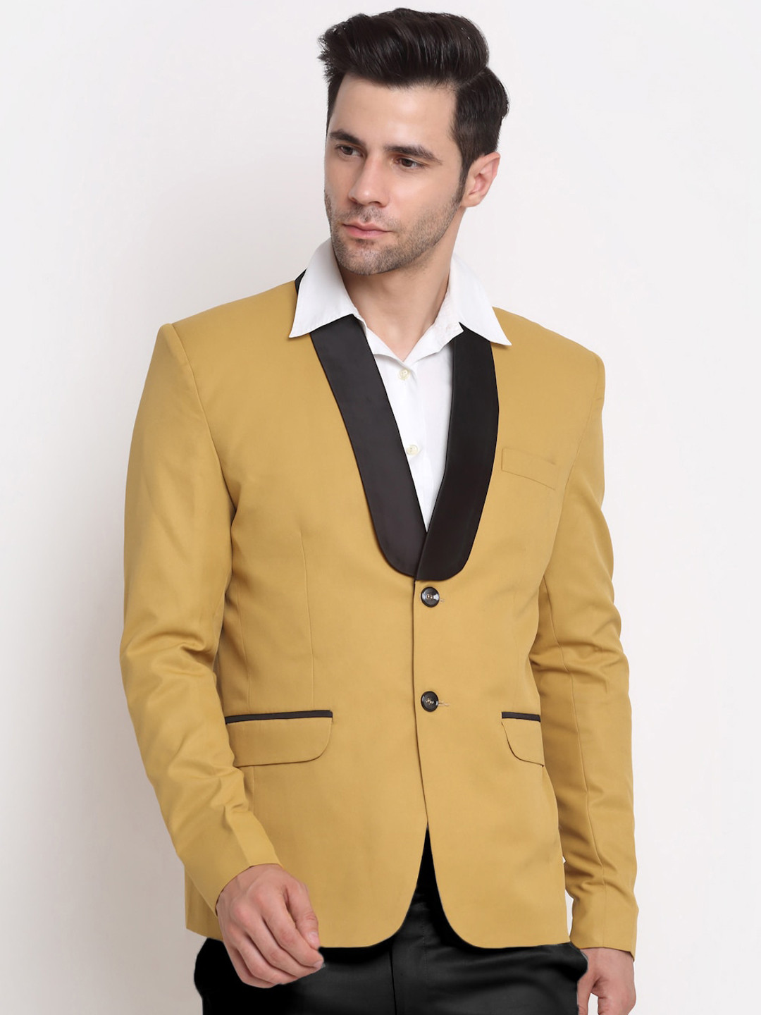 

KLOTTHE Men Mustard & Black Solid Slim Fit Single-Breasted Blazer