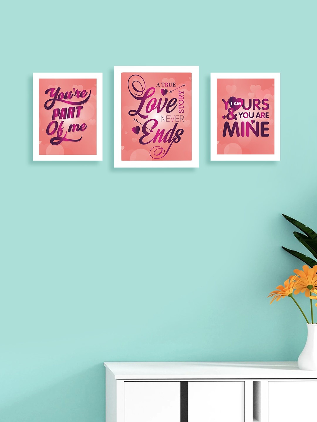 

Golden Peacock Set Of 3 White Quotes Printed Wall Photo Frames