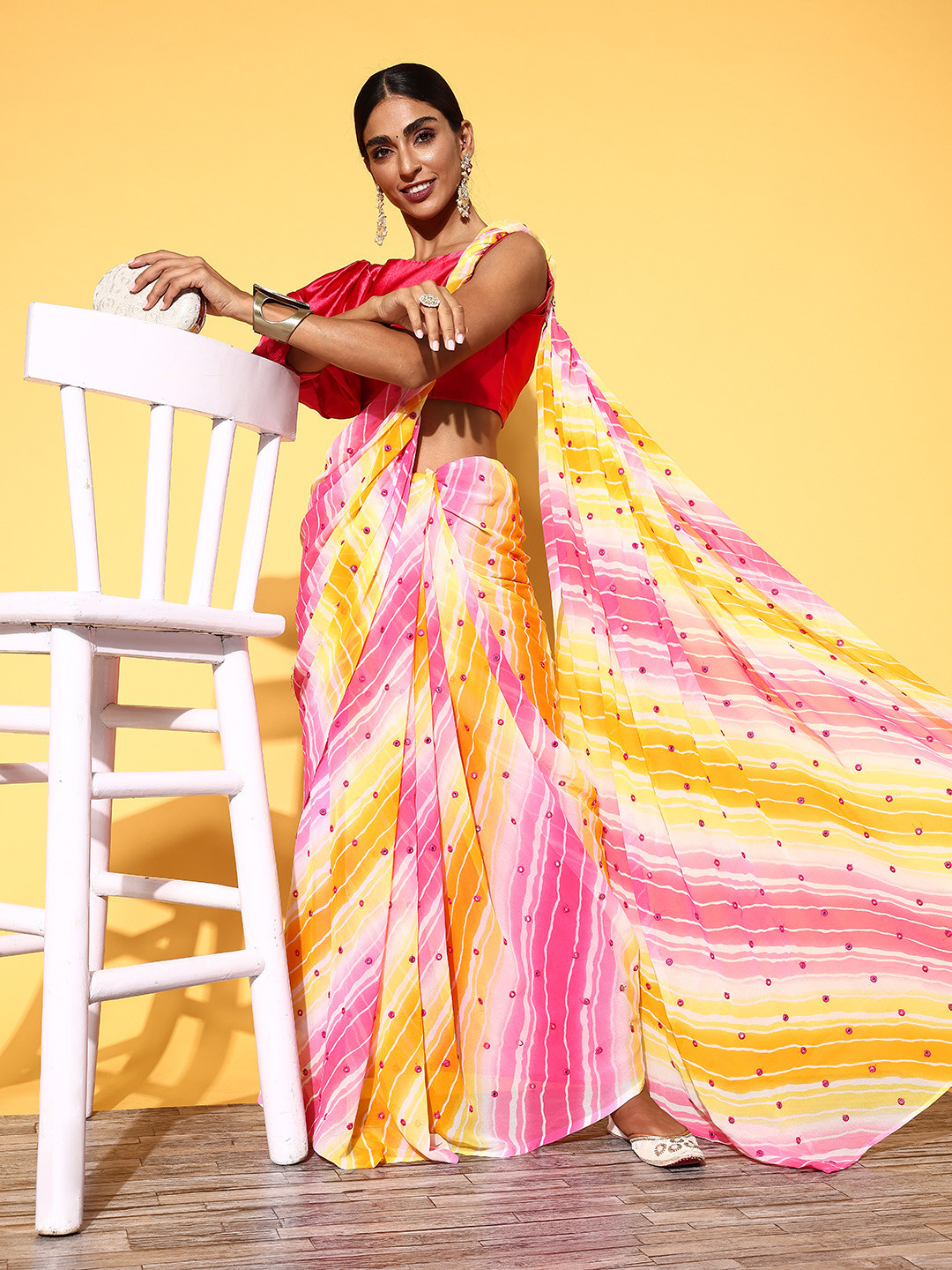 

Tikhi Imli Leheriya Saree, Pink
