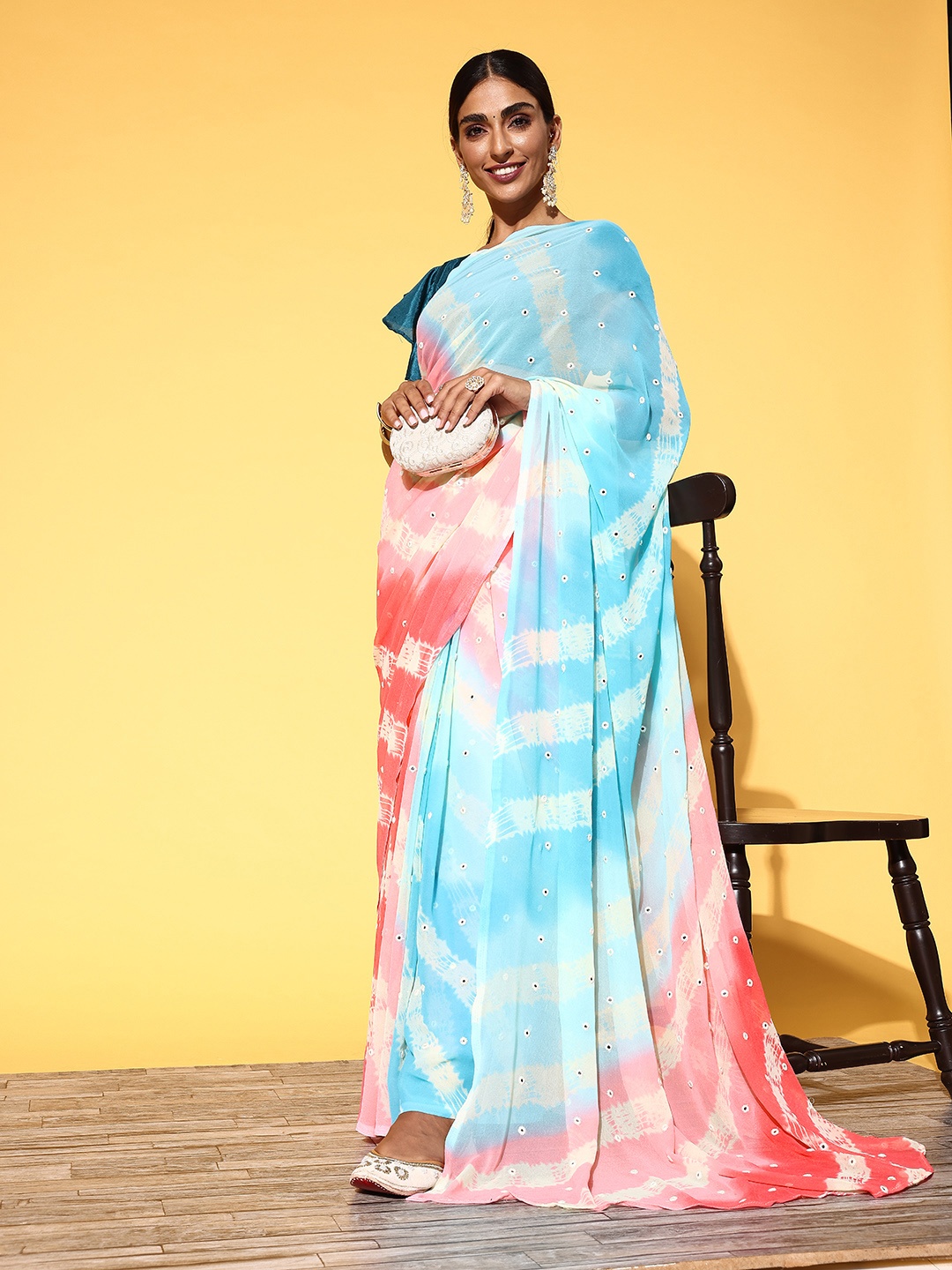 

Tikhi Imli Leheriya Saree, Blue