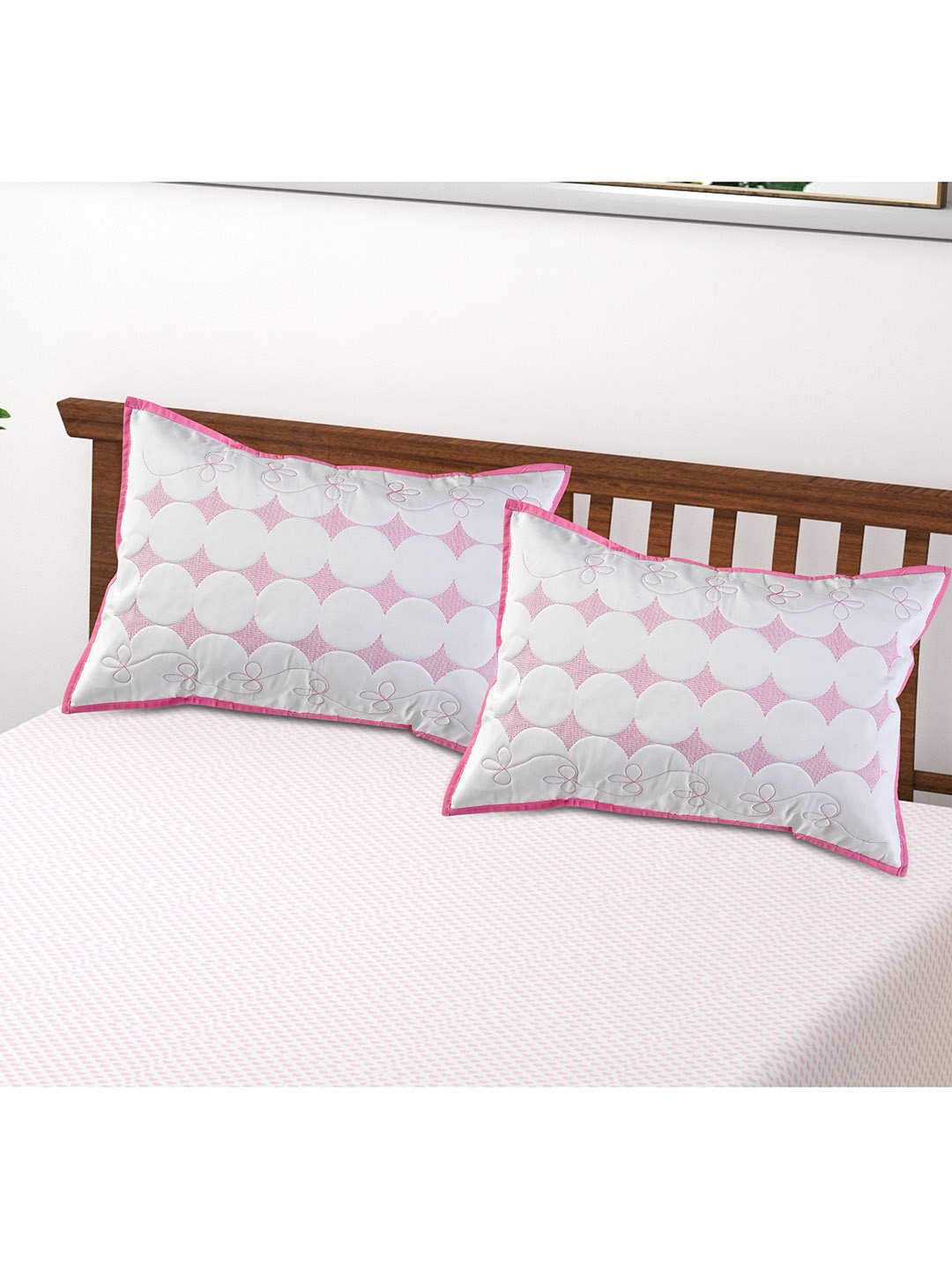 

Hammer Home Set Of 2 White & Pink Embroidered Pillow Covers