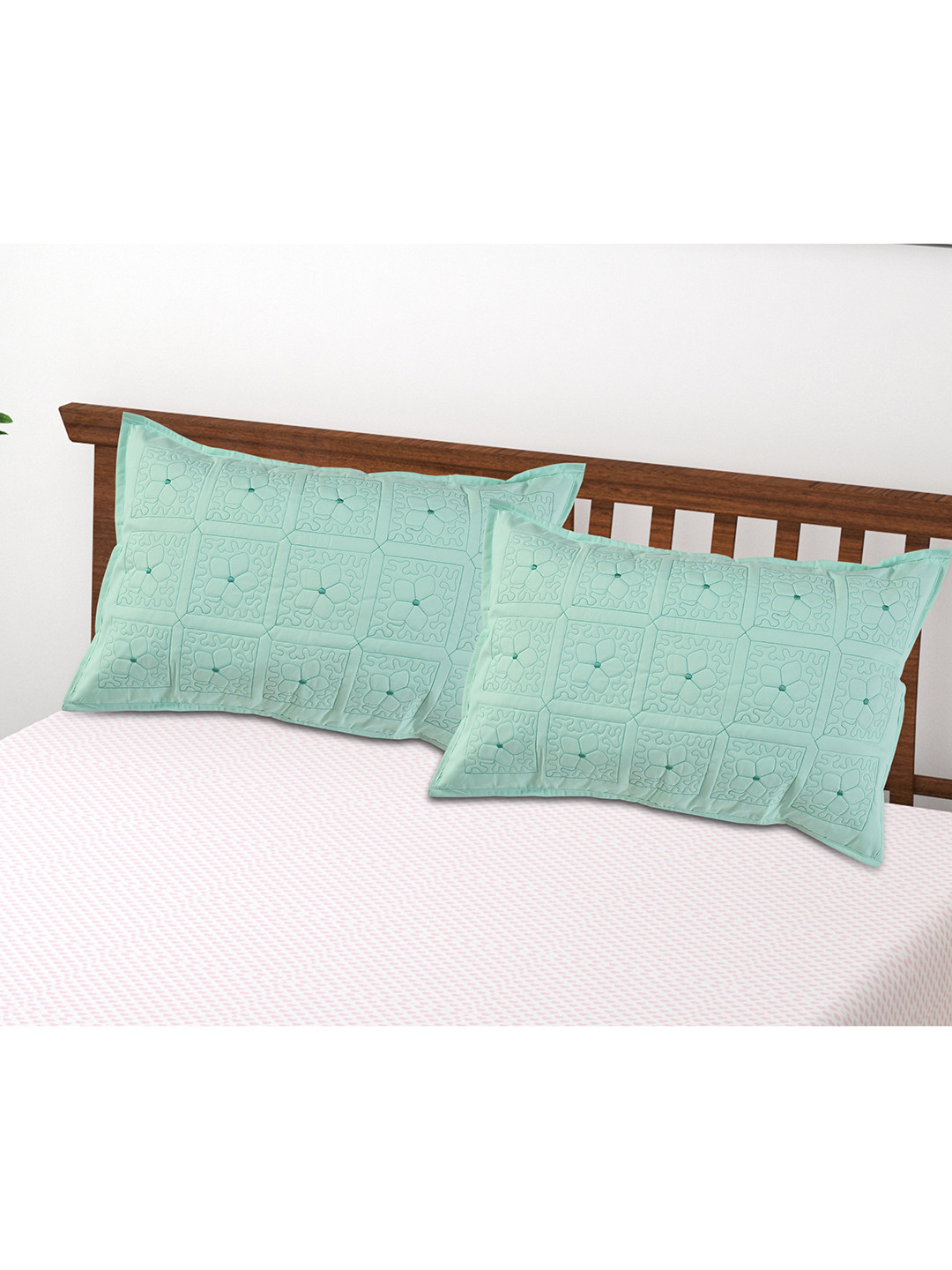 

Hammer Home Green Embroidered Set Of 2 Cotton Pillow Covers