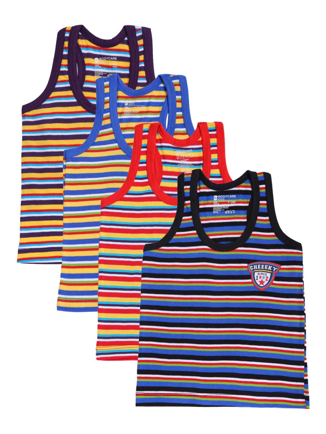 

Bodycare Kids Boys Pack of 4 Assorted Cotton Tank Vests