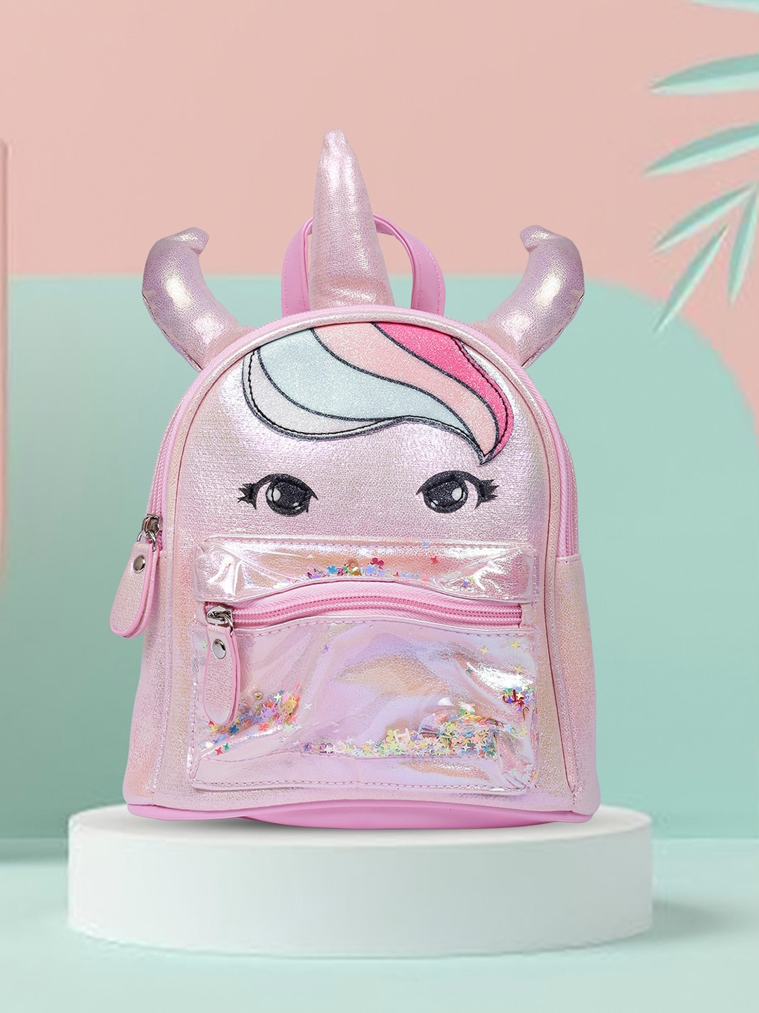 

Baby Moo Girls Pink & Black Sequined Trendy Backpack